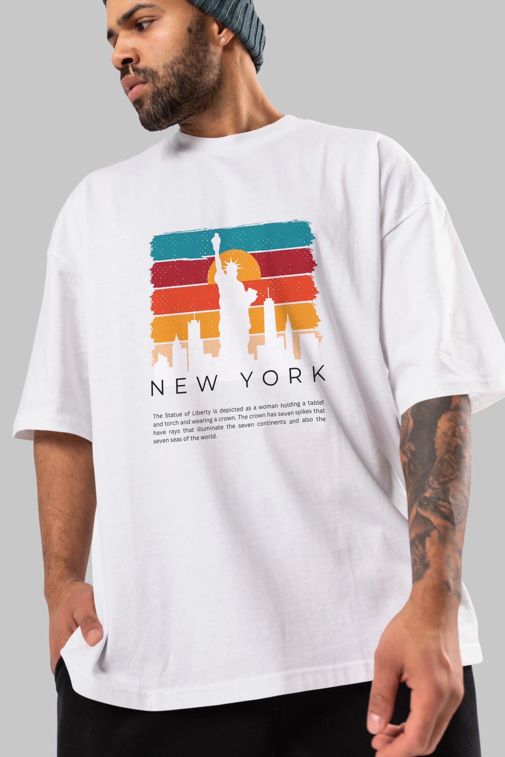 New York Yazılı Ön Baskılı Oversize t-shirt Erkek Kadın Unisex