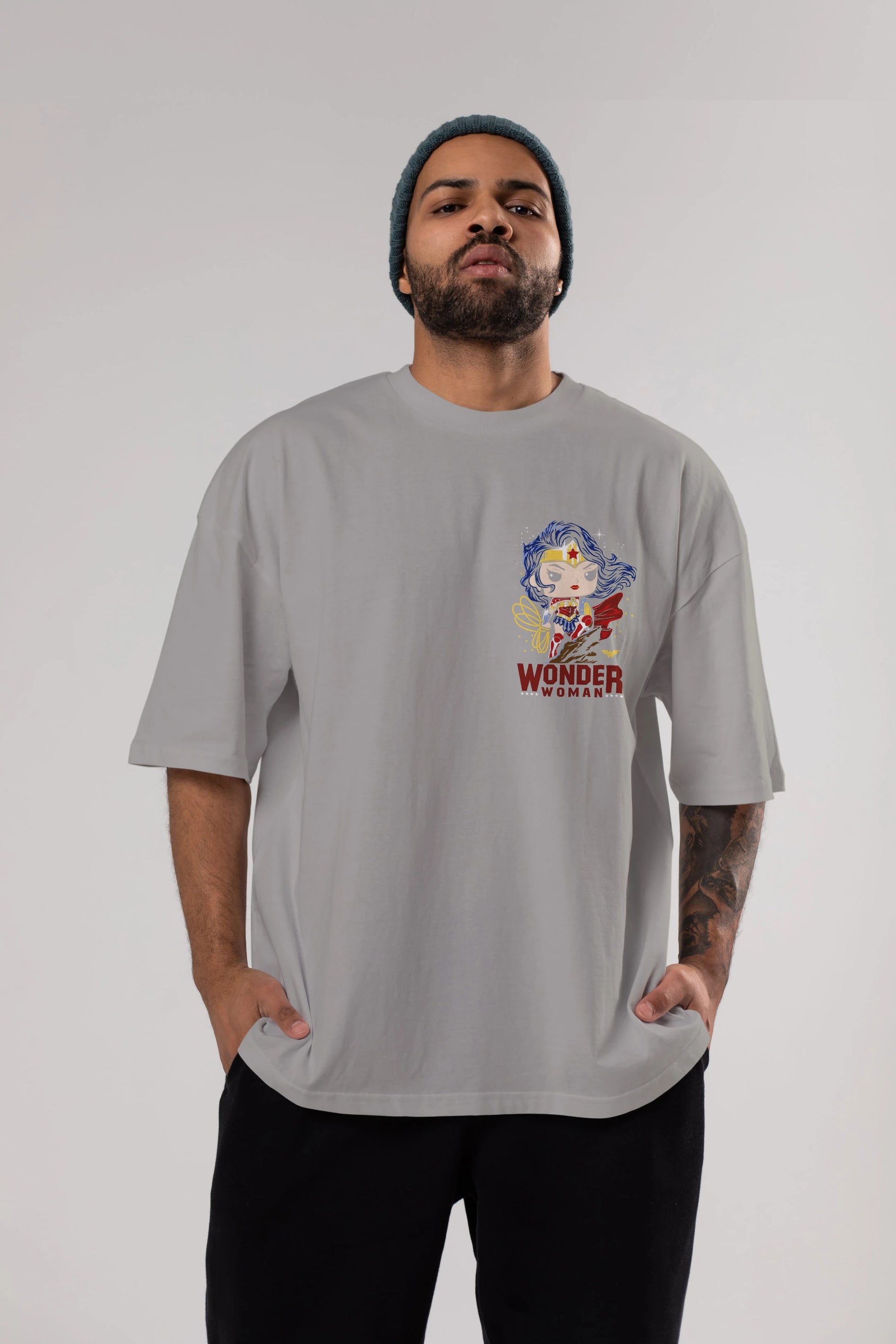 Wonder Woman (2) Ön Sol Baskılı Oversize t-shirt Erkek Kadın Unisex %100 Pamuk Bisiklet Yaka tişort