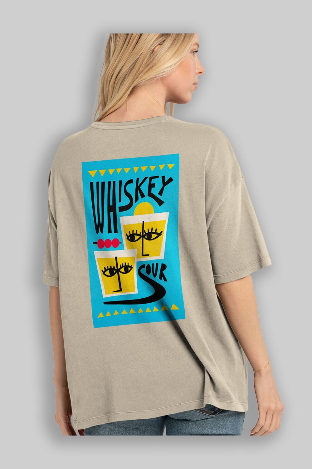 Whiskey Sour 2 Arka Baskılı Oversize t-shirt Erkek Kadın Unisex %100 Pamuk Bisiklet Yaka tişort