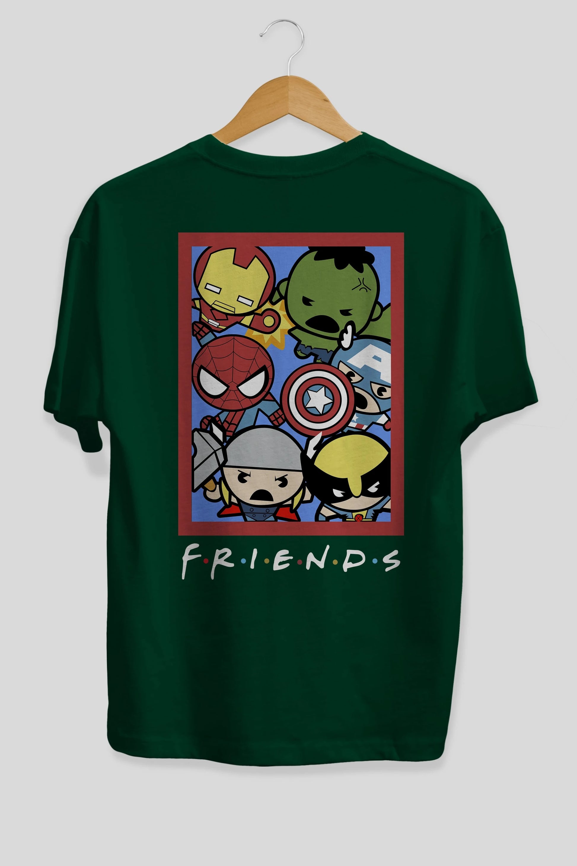 Friends Avenger Arka Baskılı Oversize t-shirt Erkek Kadın Unisex %100 Pamuk Bisiklet Yaka tişort