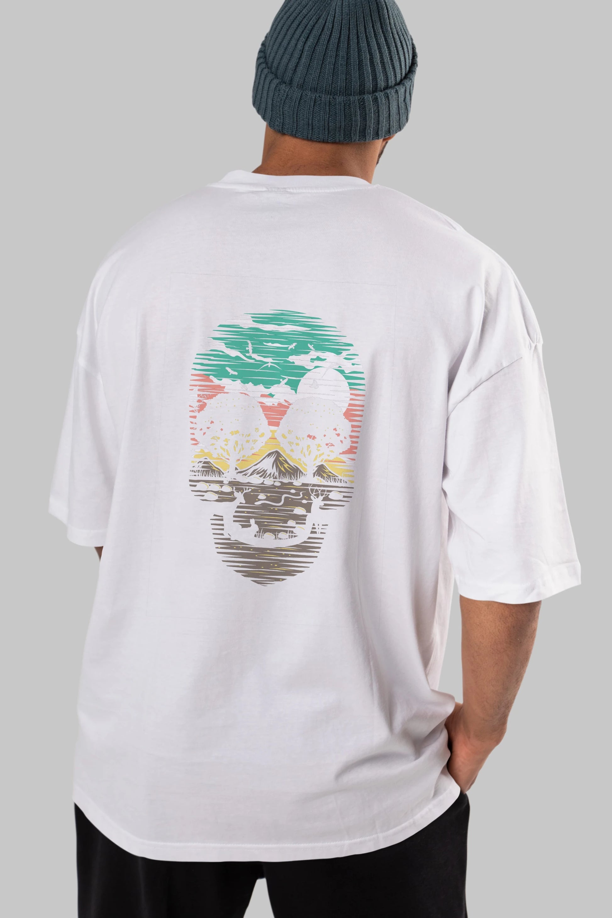 Skull Nature Arka Baskılı Oversize t-shirt %100 pamuk Erkek Kadın Unisex