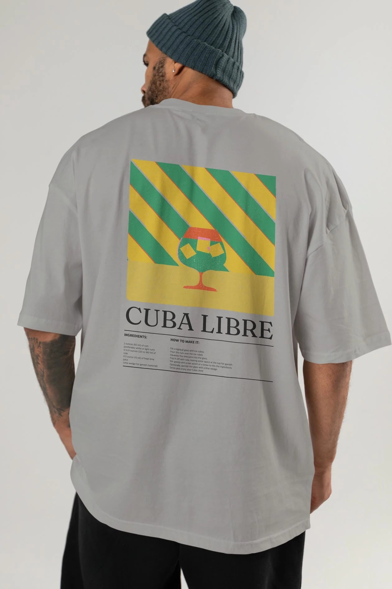 Cuba Libre Kokteyl Serisi Arka Baskılı Oversize t-shirt Erkek Kadın %100 Pamuk Bisiklet Yaka tişort
