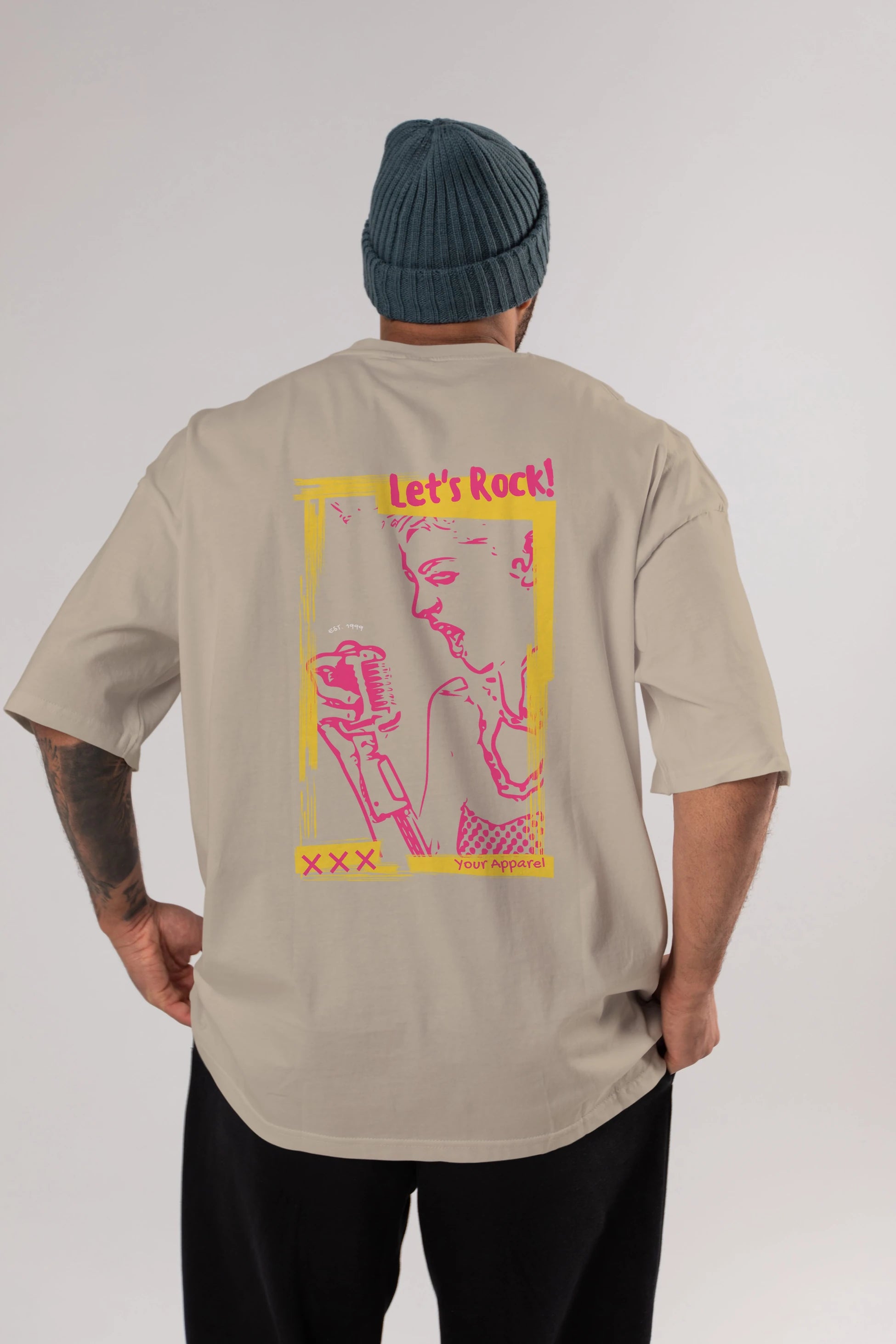 Let's Rock Yazılı Arka Baskılı Oversize t-shirt Erkek Kadın Unisex