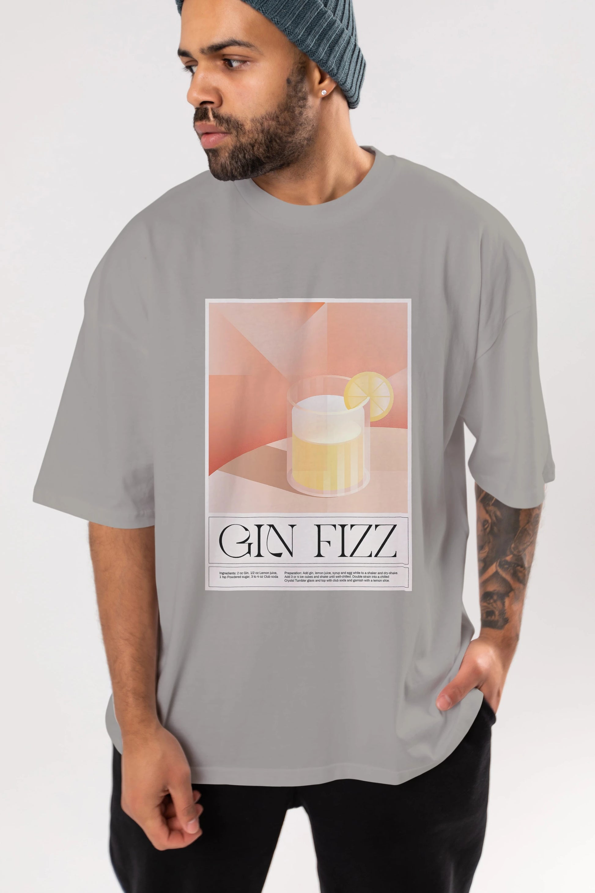 Gin Fizz Ön Baskılı Oversize t-shirt Erkek Kadın Unisex %100 Pamuk Bisiklet Yaka tişort