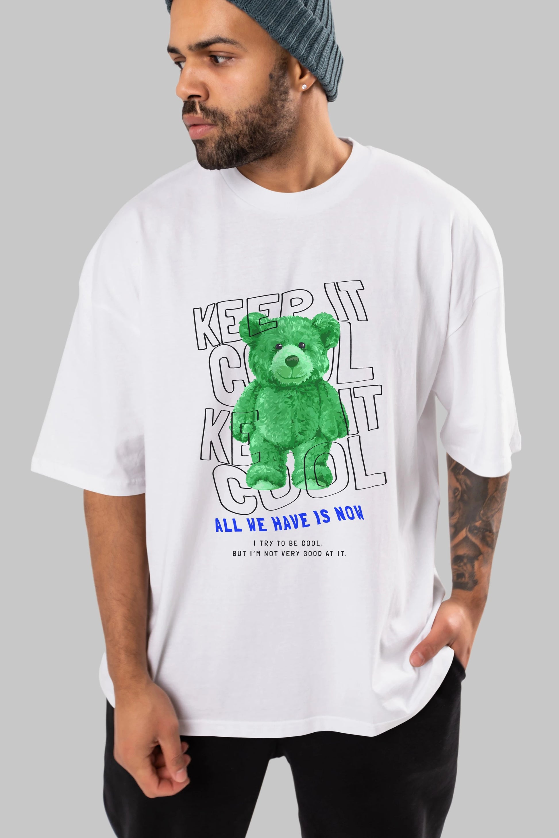 Keep it Cool Bear Ön Baskılı Oversize t-shirt Erkek Kadın Unisex