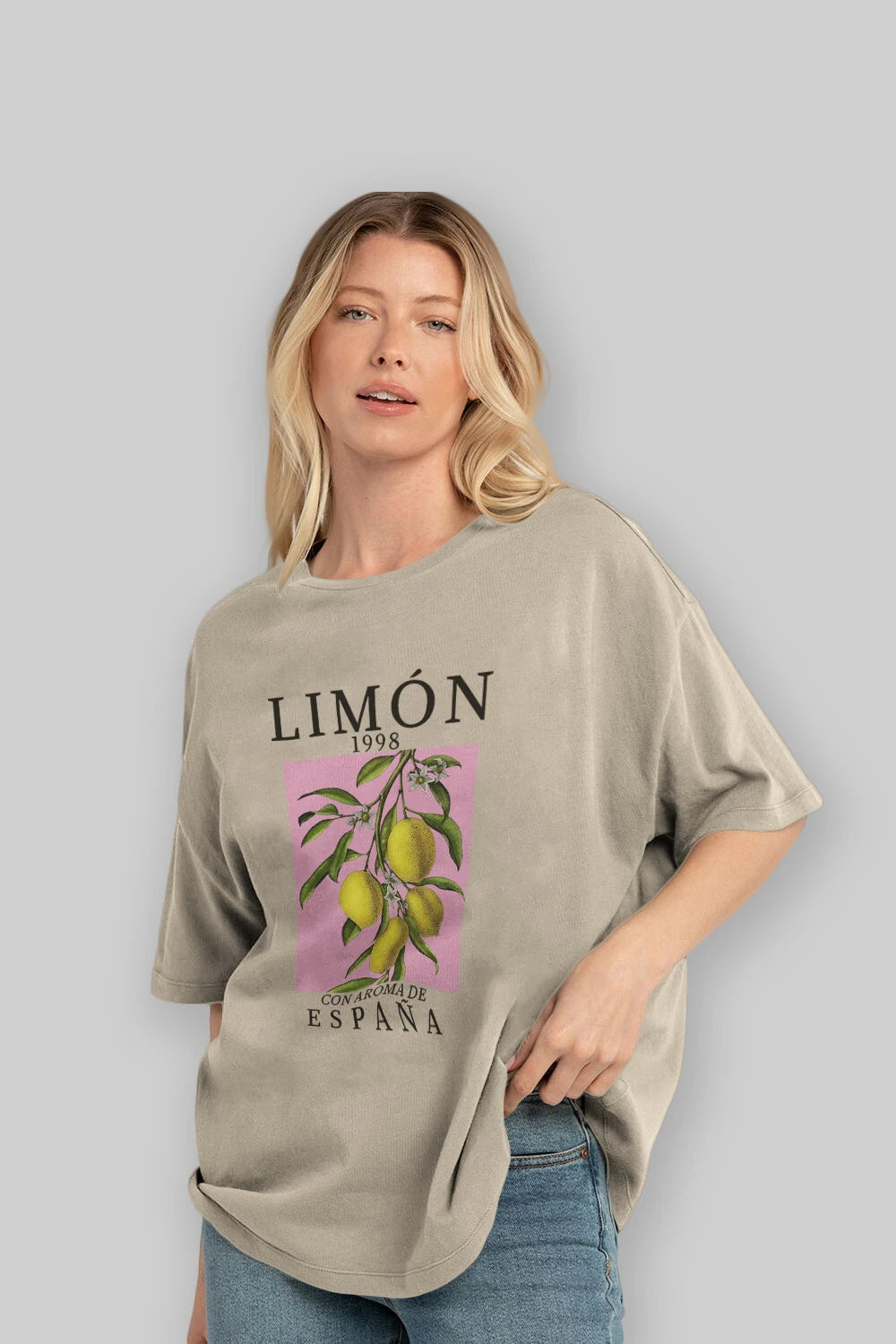 Limon Espana Ön Baskılı Oversize t-shirt Erkek Kadın Pamuk Bisiklet Yaka tişort