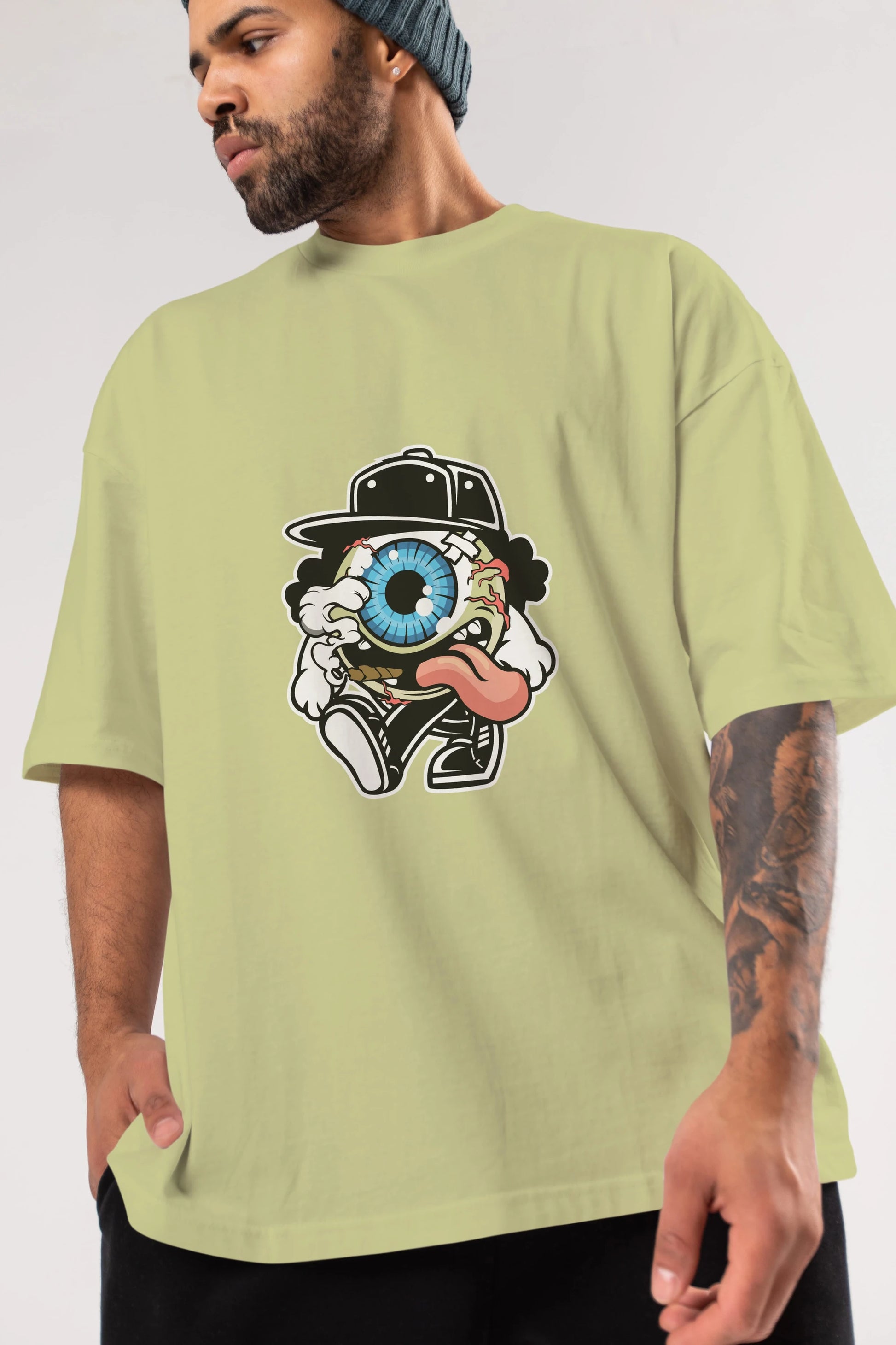 Eyeball Ön Baskılı Oversize t-shirt Erkek Kadın Unisex %100 Pamuk tişort