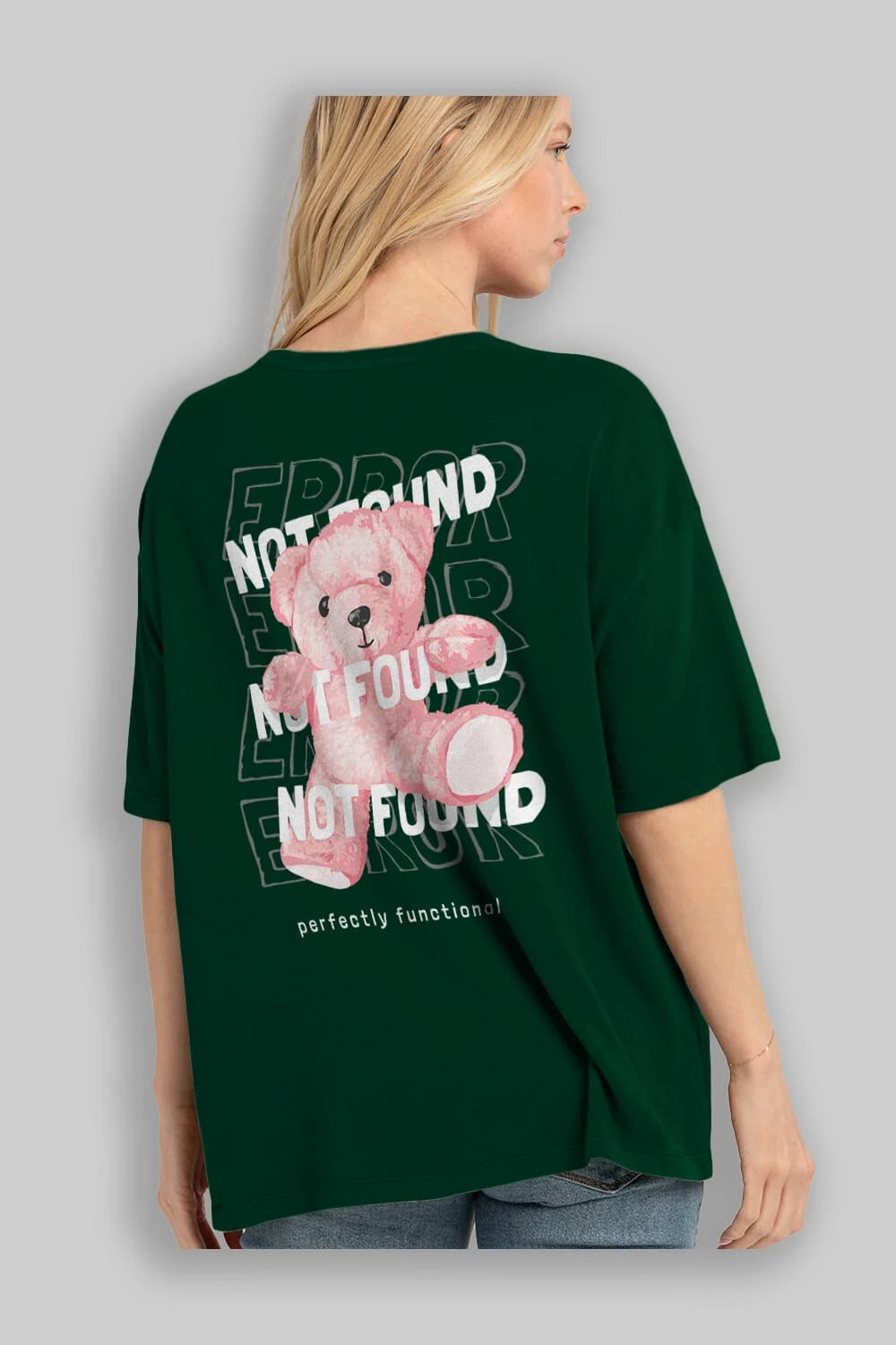 Error Not Found Bear Arka Baskılı Oversize t-shirt Erkek Kadın Unisex
