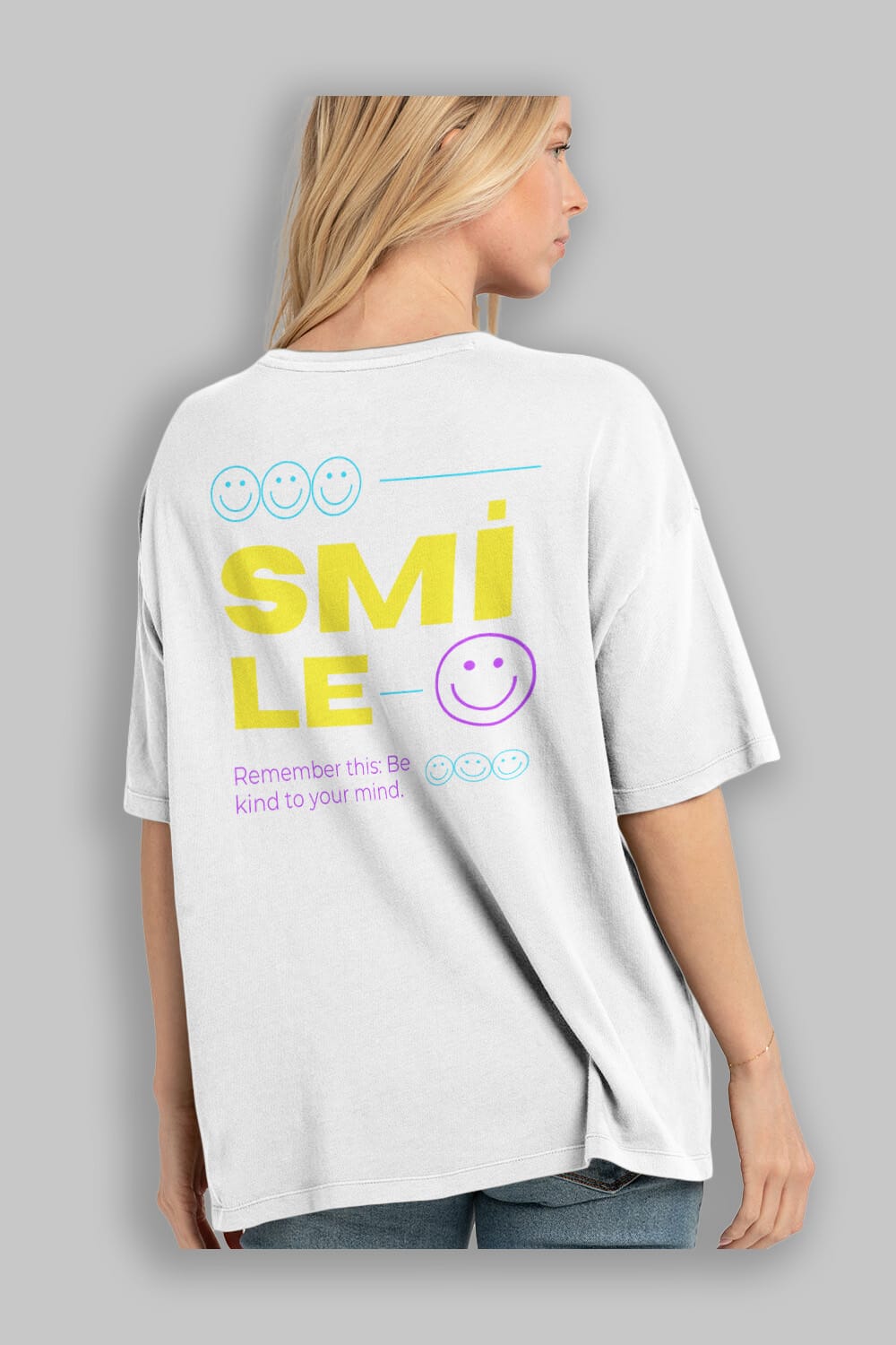 Smile Yazılı 2 Arka Baskılı Oversize t-shirt Erkek Kadın Unisex