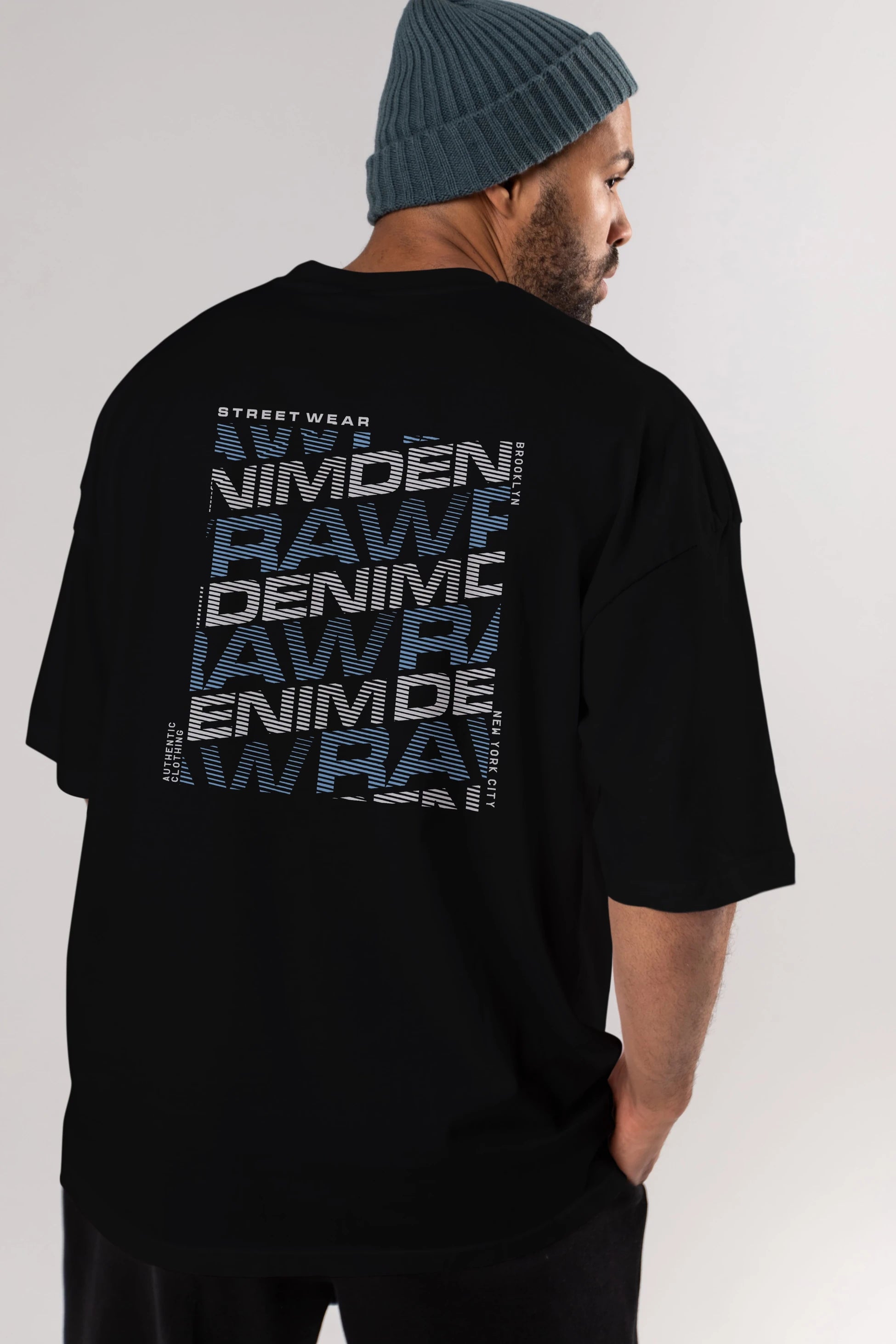 Raw Denim Arka Baskılı Oversize t-shirt Erkek Kadın Unisex
