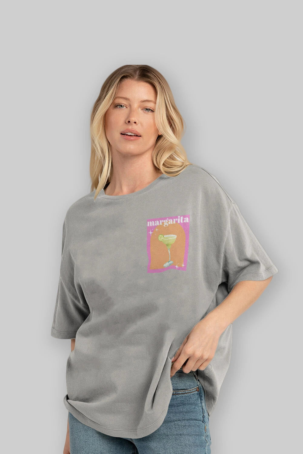 Margarita 7 Ön Sol Baskılı Oversize t-shirt Erkek Kadın Unisex %100 Pamuk Bisiklet Yaka tişort