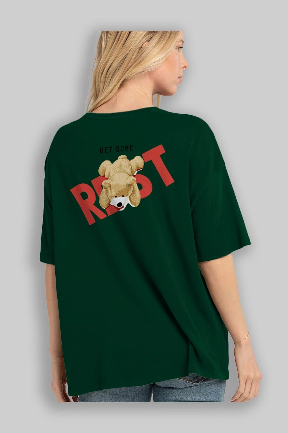Teddy Bear Rest Arka Baskılı Oversize t-shirt Erkek Kadın Unisex %100 Pamuk