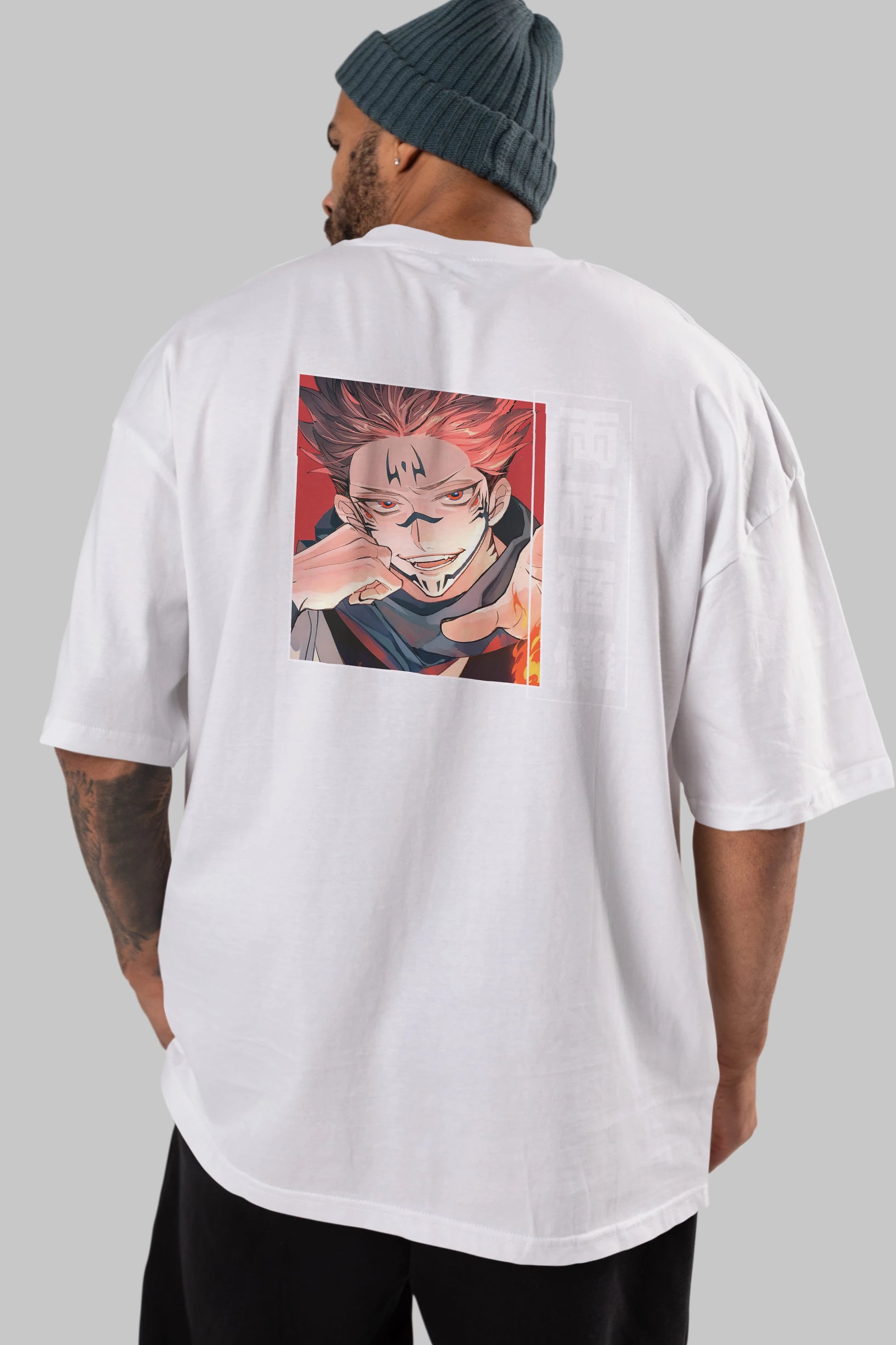 Sukuna Ryoumen 4 Anime Arka Baskılı Oversize t-shirt Erkek Kadın Unisex