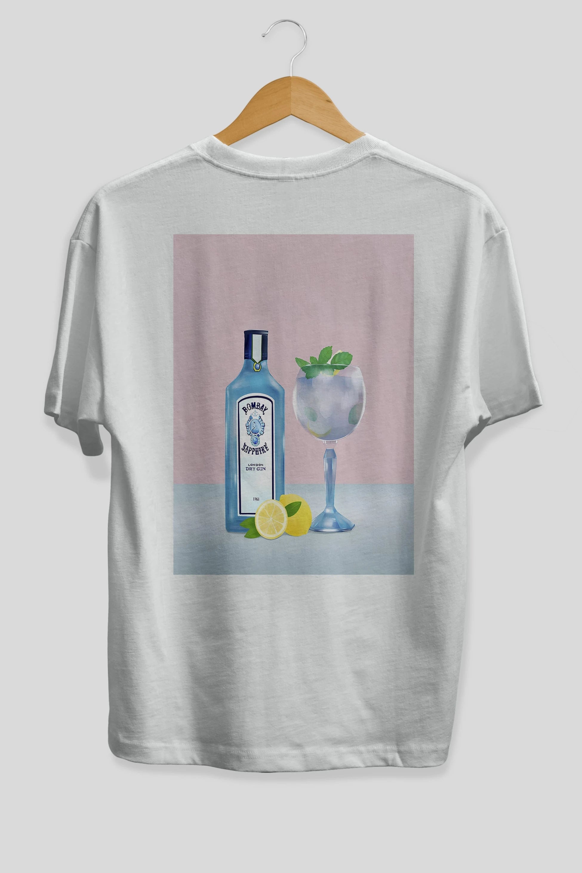 Bombay Sapphire Dry Gin Arka Baskılı Oversize t-shirt Erkek Kadın Unisex %100 Pamuk Bisiklet Yaka tişort