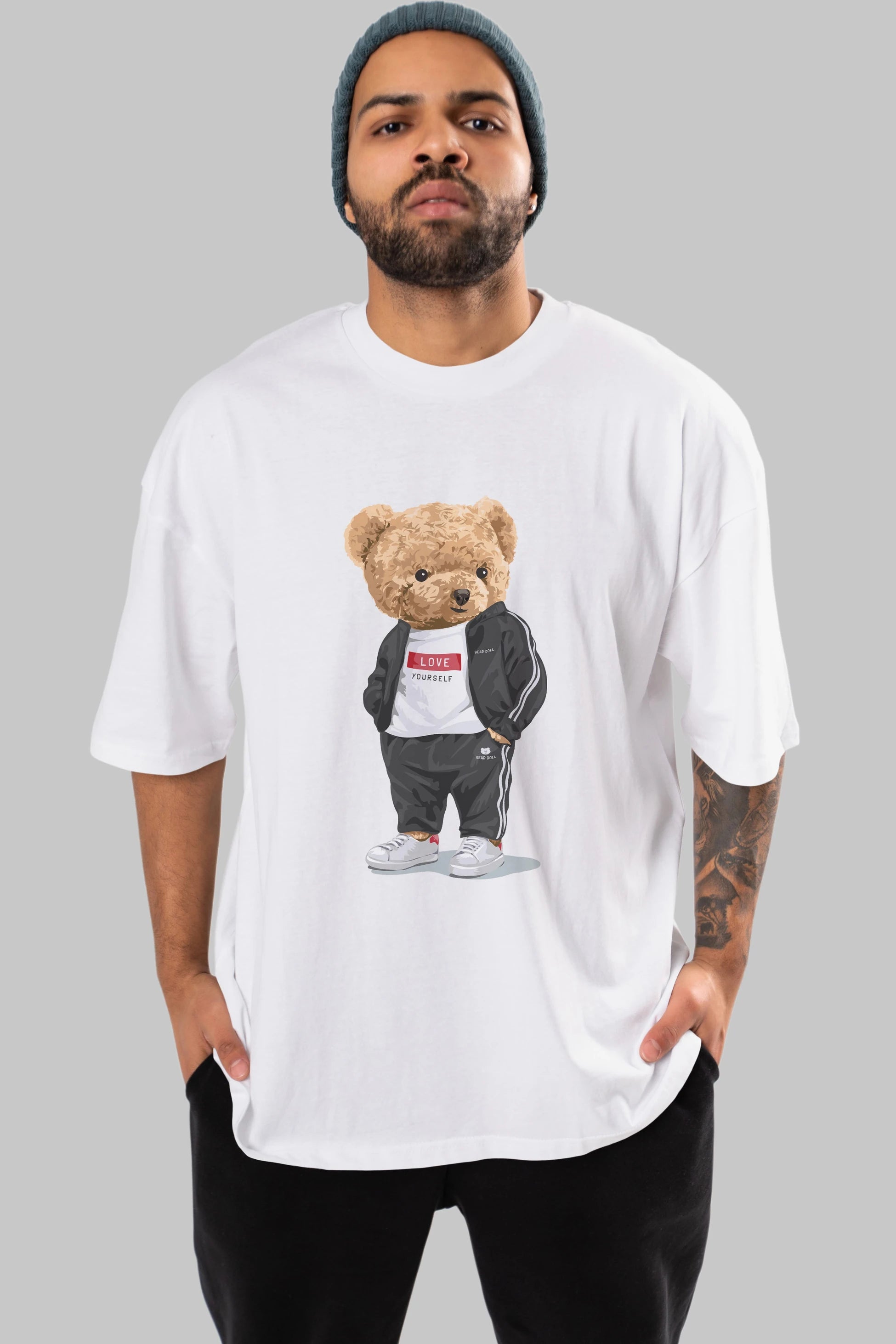 Teddy Bear Love Yourself Ön Baskılı Oversize t-shirt Erkek Kadın Unisex %100 Pamuk