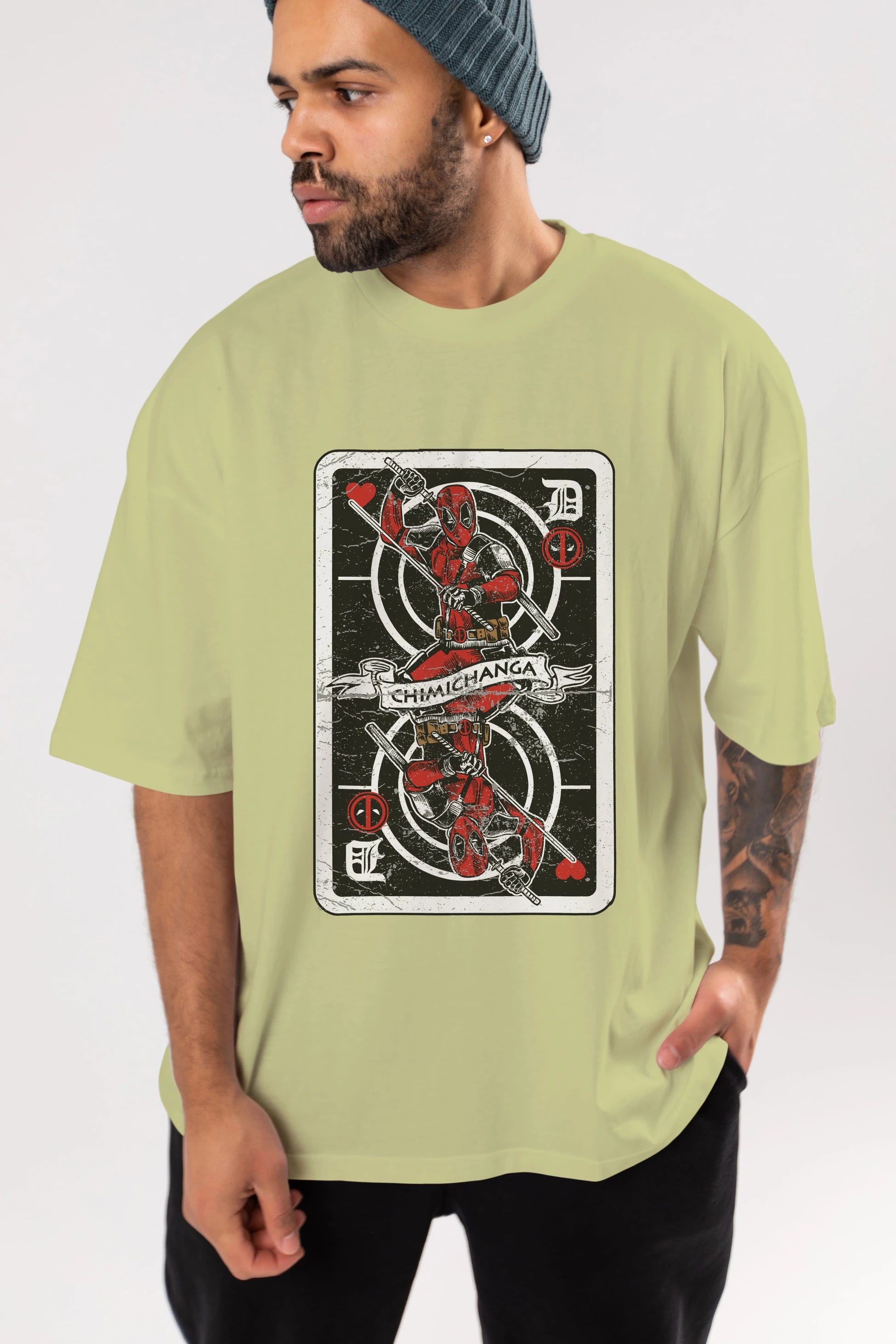 Deadpool Card Ön Baskılı Oversize t-shirt Erkek Kadın Unisex %100 Pamuk tişort
