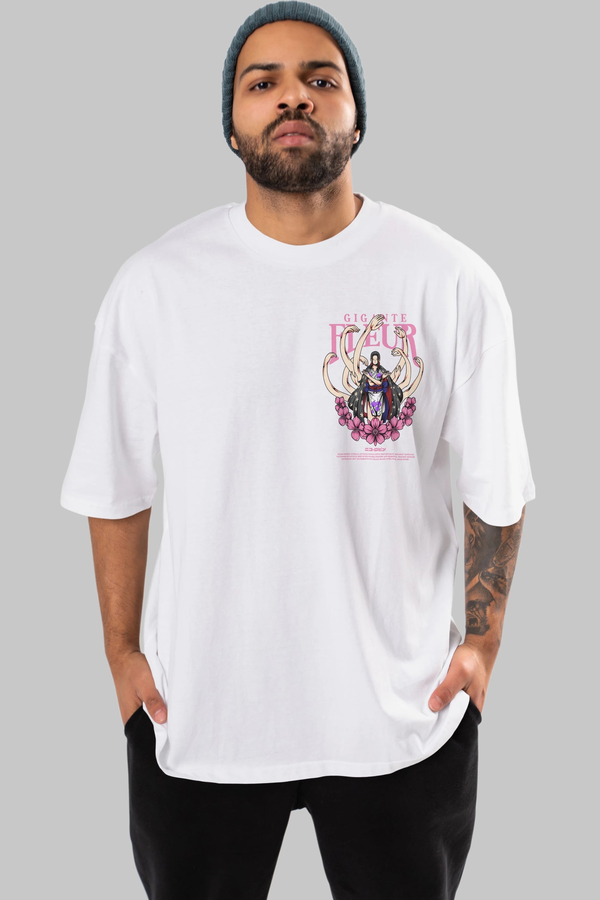 Gigante Fleur Ön Sol Baskılı Oversize t-shirt Erkek Kadın Unisex %100 Pamuk Bisiklet Yaka tişort