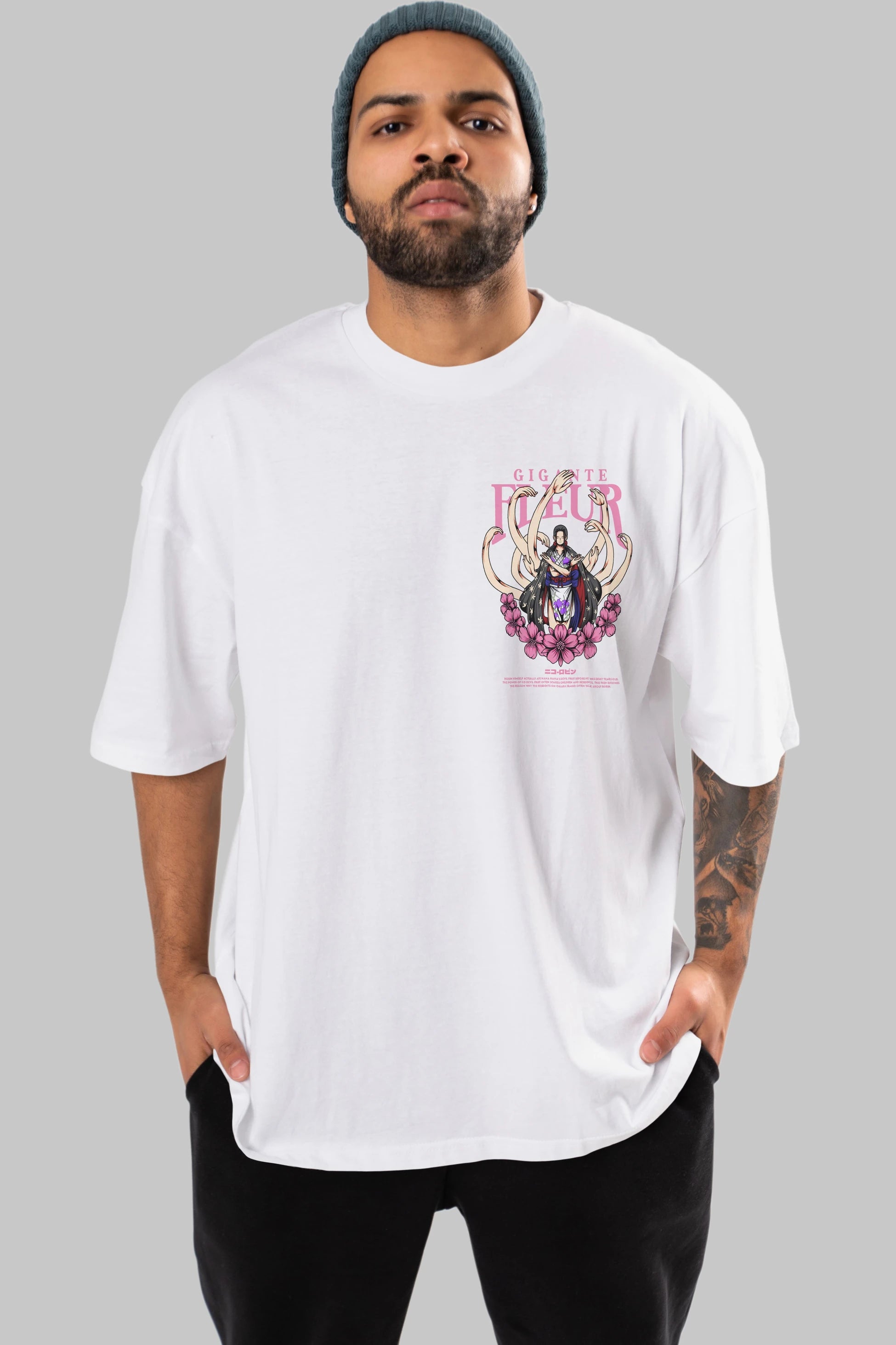 Gigante Fleur Ön Sol Baskılı Oversize t-shirt Erkek Kadın Unisex %100 Pamuk Bisiklet Yaka tişort