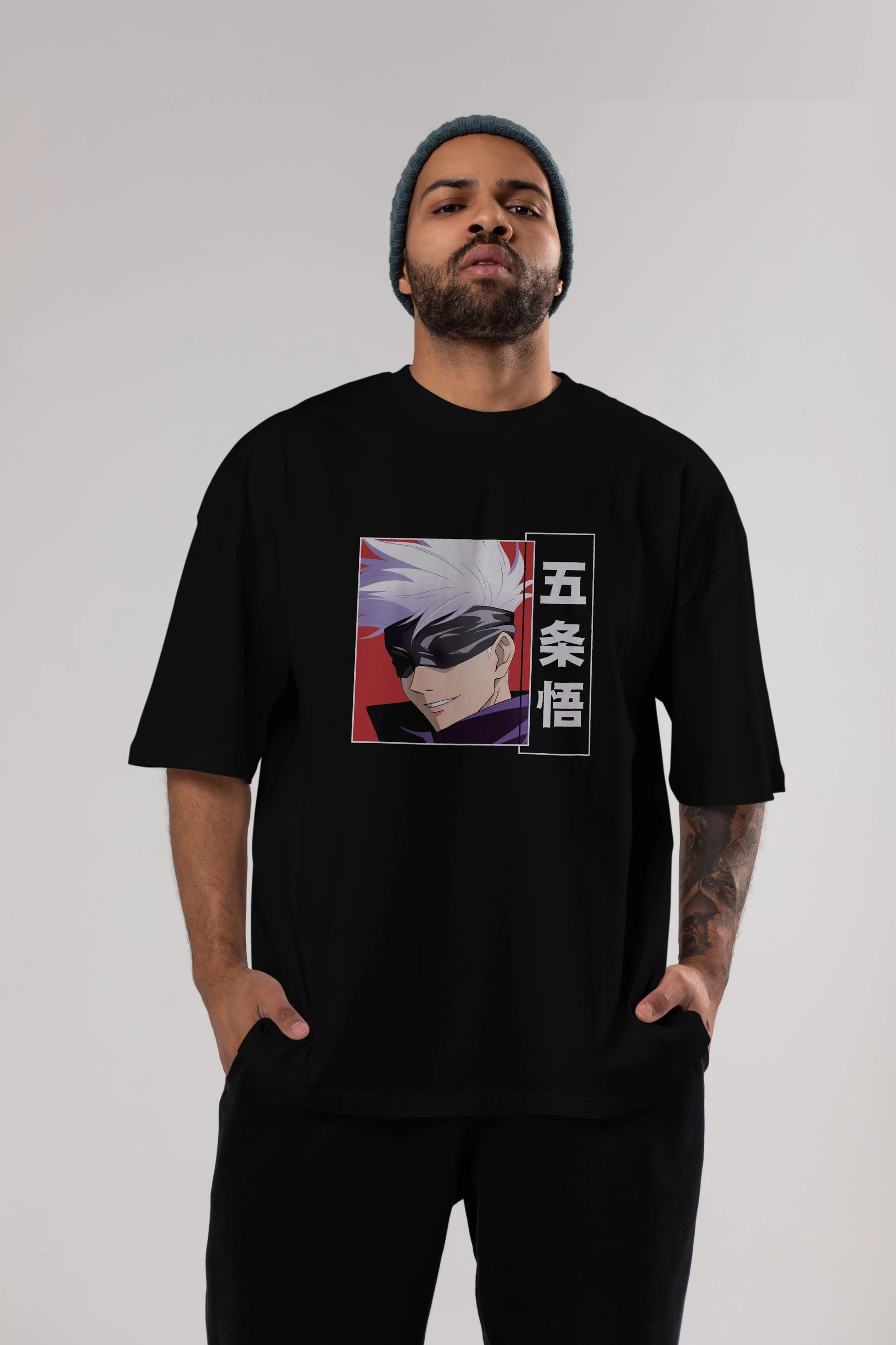 SATORU GOJO Anime Ön Baskılı Oversize t-shirt %100 pamuk Erkek Kadın Unisex