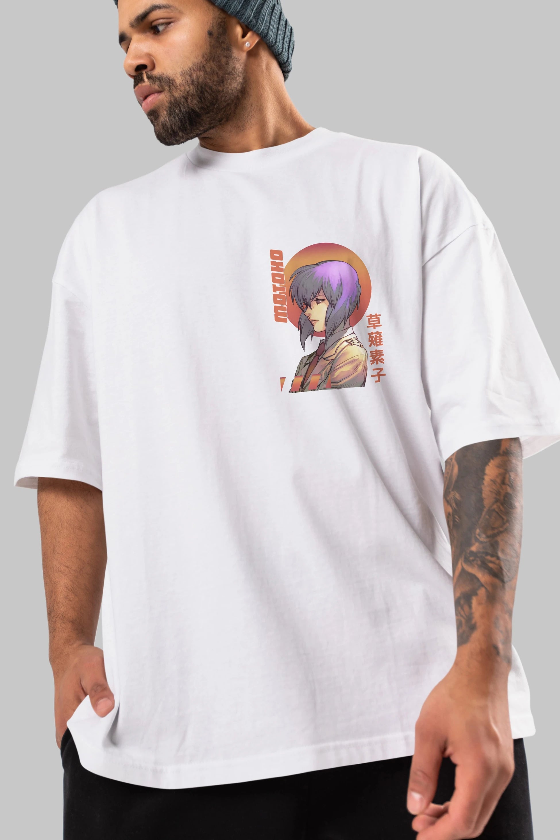 Motoko Kusanagi 10 Ön Sol Baskılı Oversize t-shirt Erkek Kadın Unisex %100 Pamuk Bisiklet Yaka tişort
