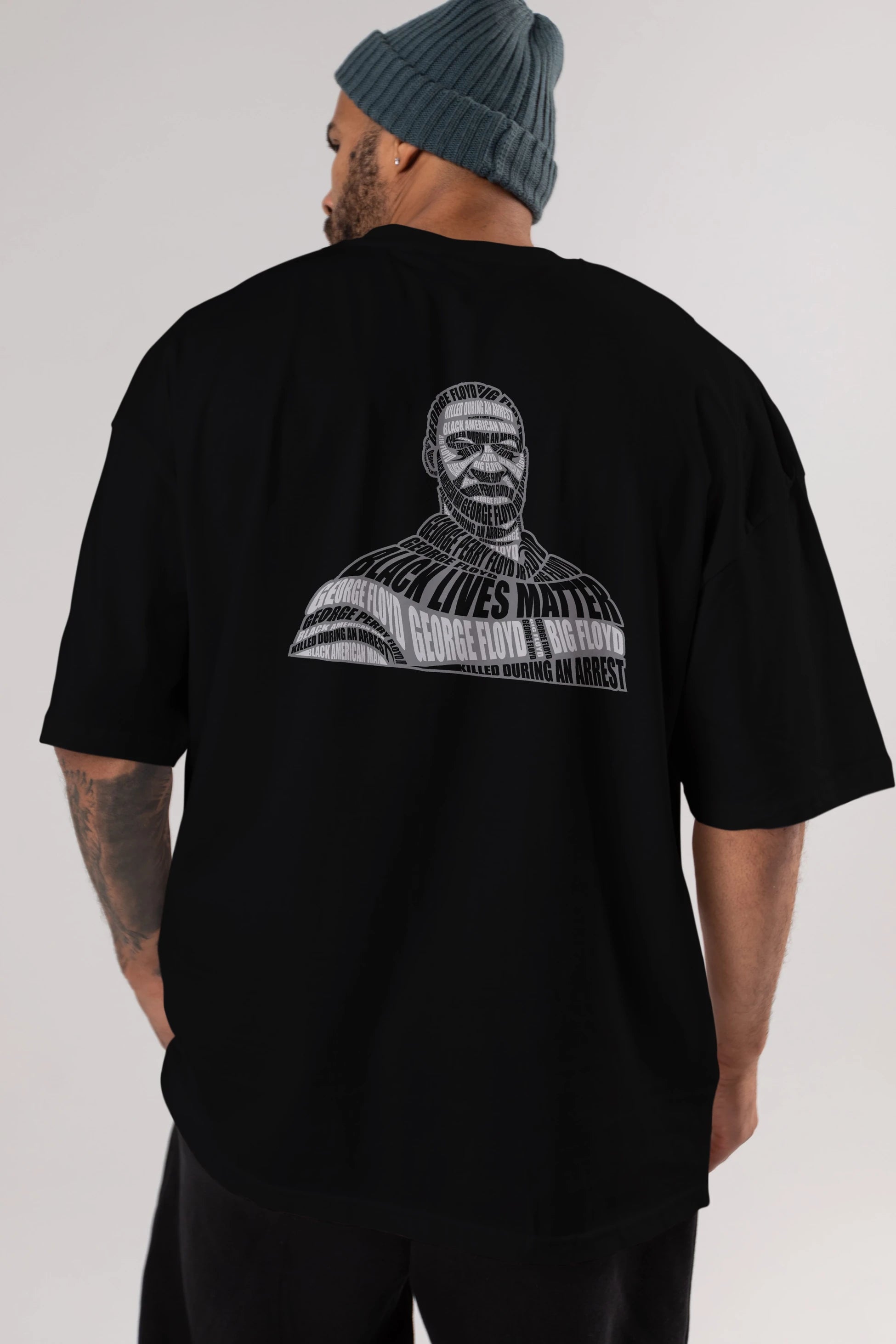 George Floyd Calligram Arka Baskılı Oversize t-shirt %100 pamuk Erkek Kadın Unisex
