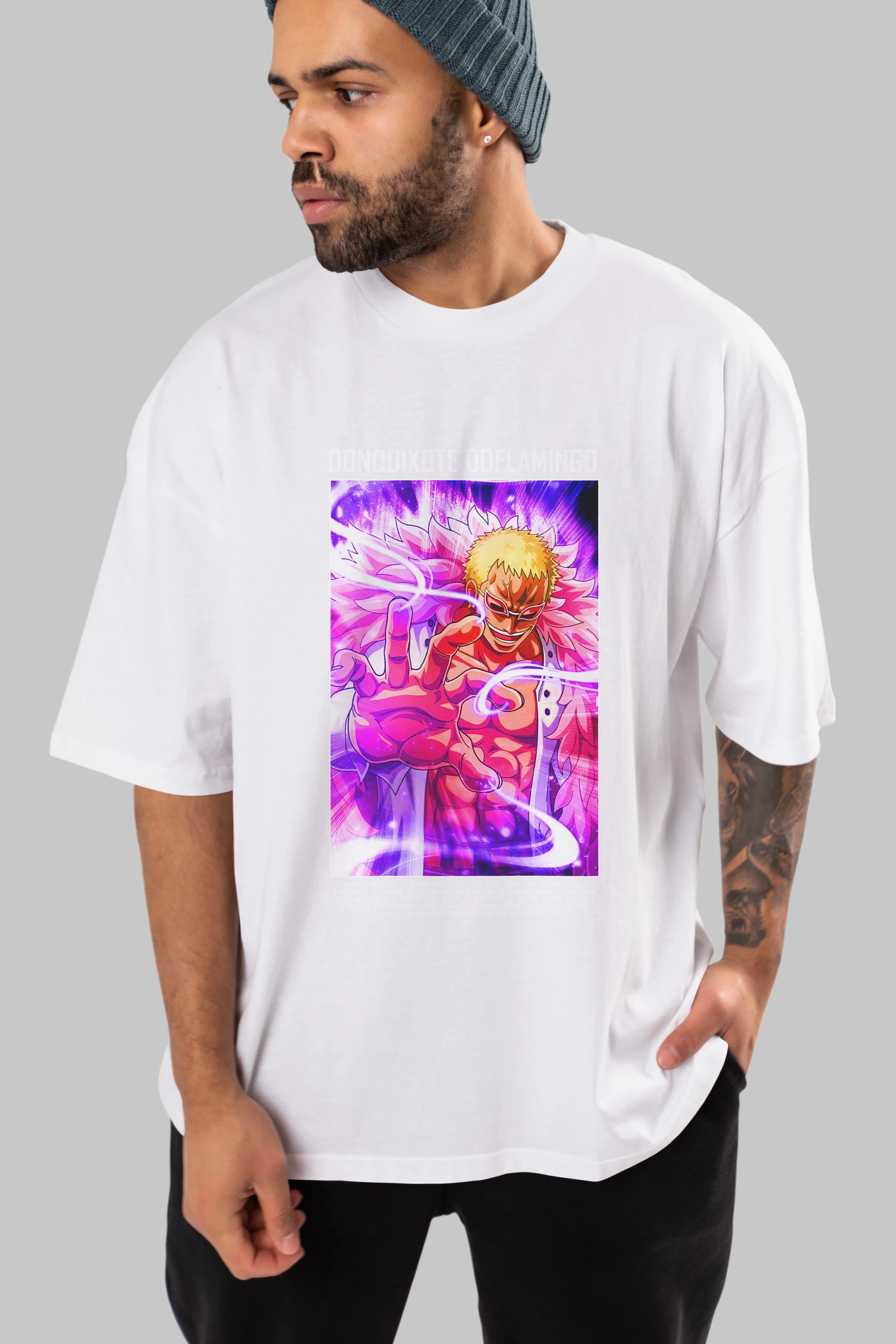 Doflamingo Anime Ön Baskılı Oversize t-shirt Erkek Kadın Unisex