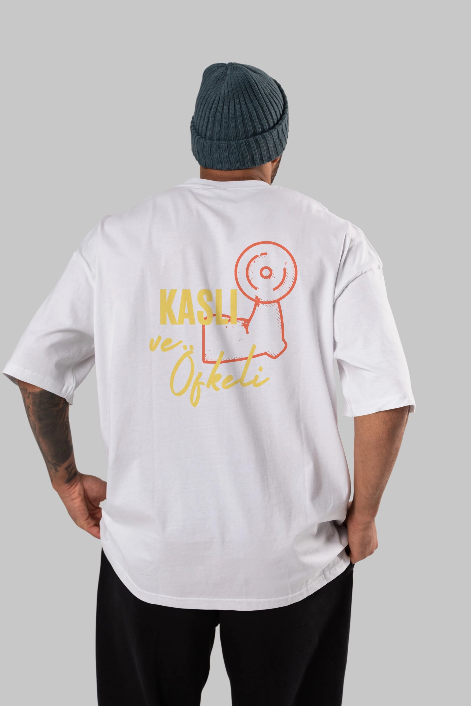 Kaslı ve Öfkeli Yazılı Arka Baskılı Oversize t-shirt Erkek Kadın Unisex