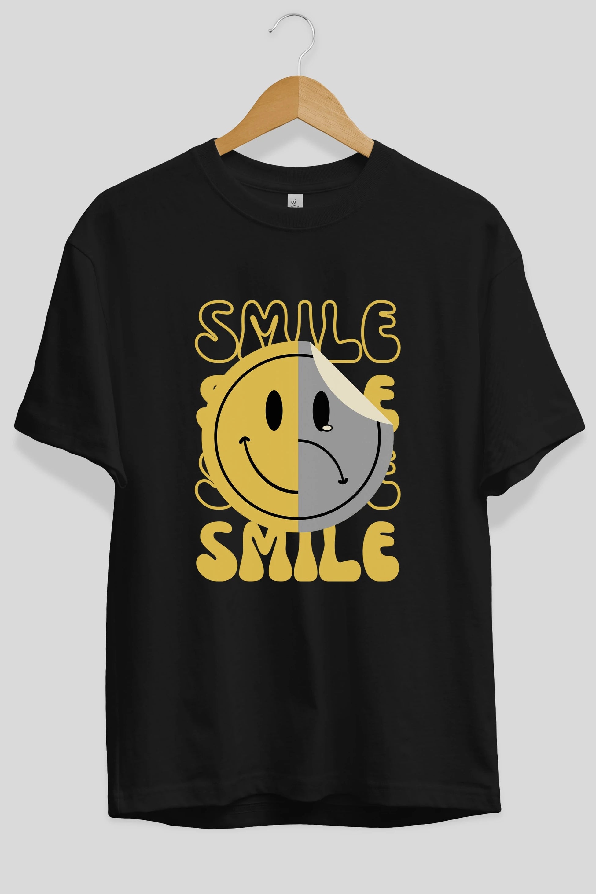 Smile Yazılı Ön Baskılı Oversize t-shirt Erkek Kadın Unisex