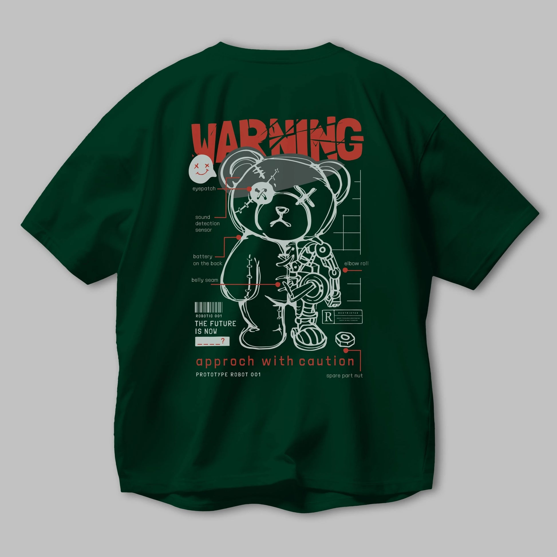 Teddy Bear Warning Arka Baskılı Oversize t-shirt Erkek Kadın Unisex
