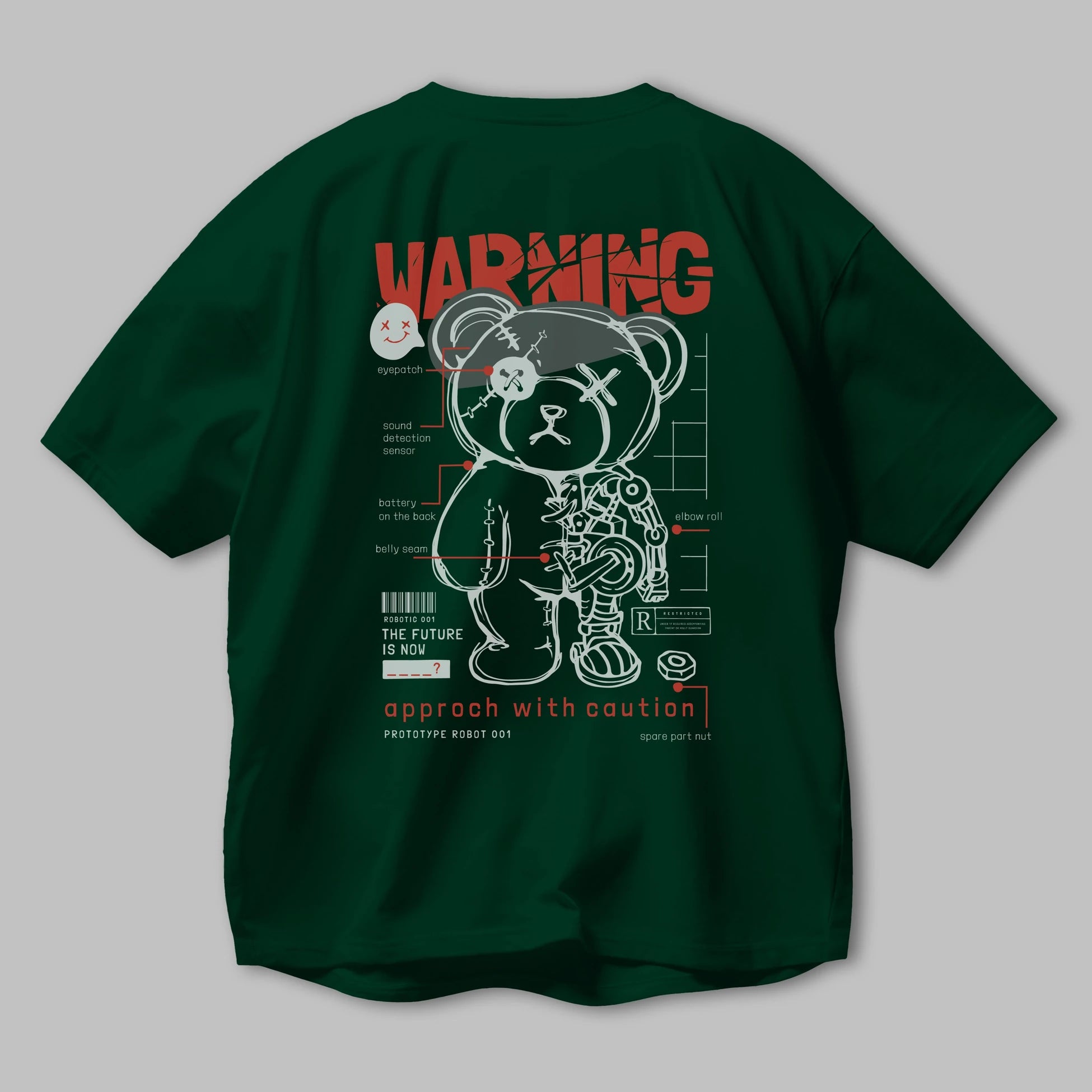 Teddy Bear Warning Arka Baskılı Oversize t-shirt Erkek Kadın Unisex