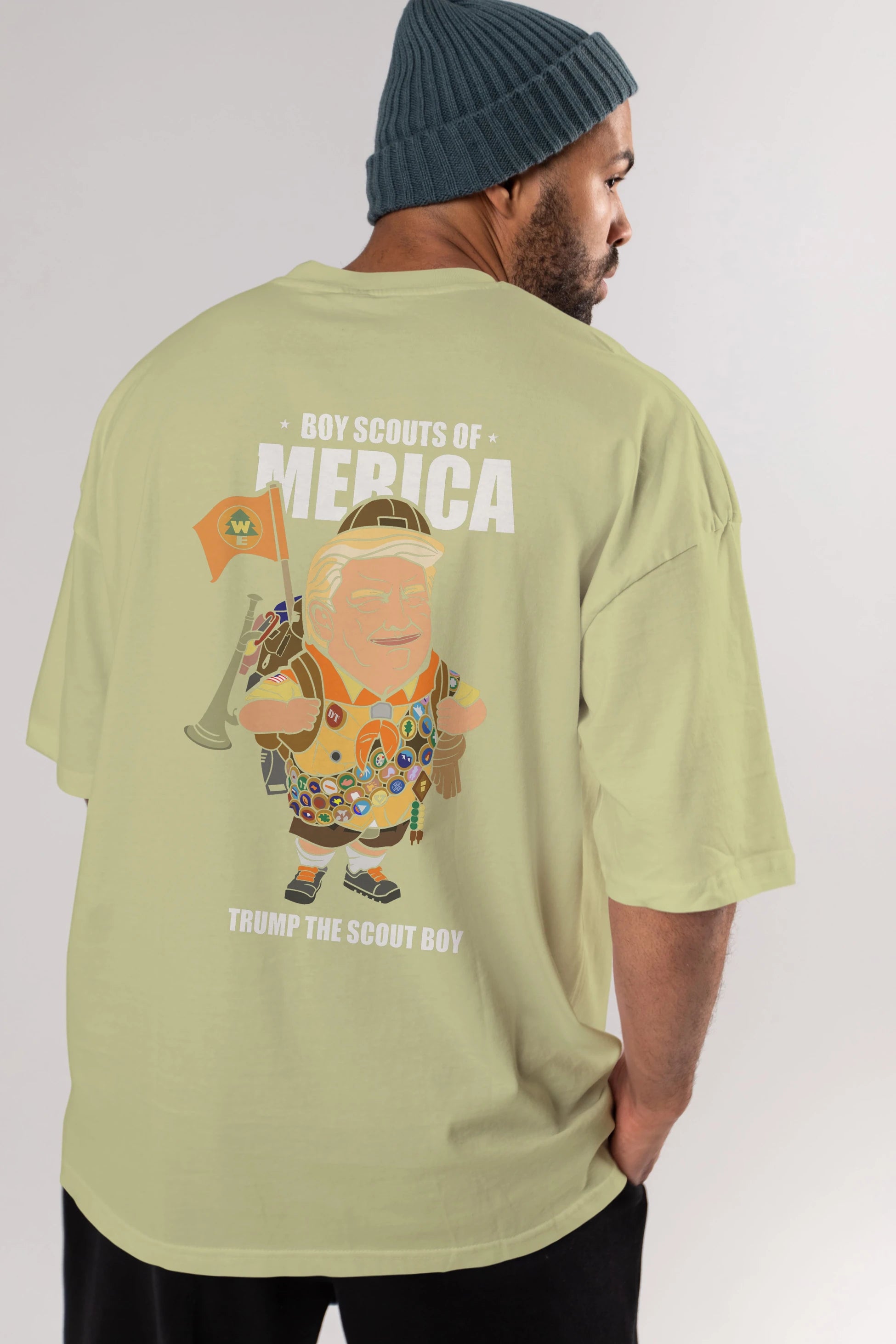 Trump Scout Boy Arka Baskılı Oversize t-shirt Erkek Kadın Unisex %100 Pamuk tişort