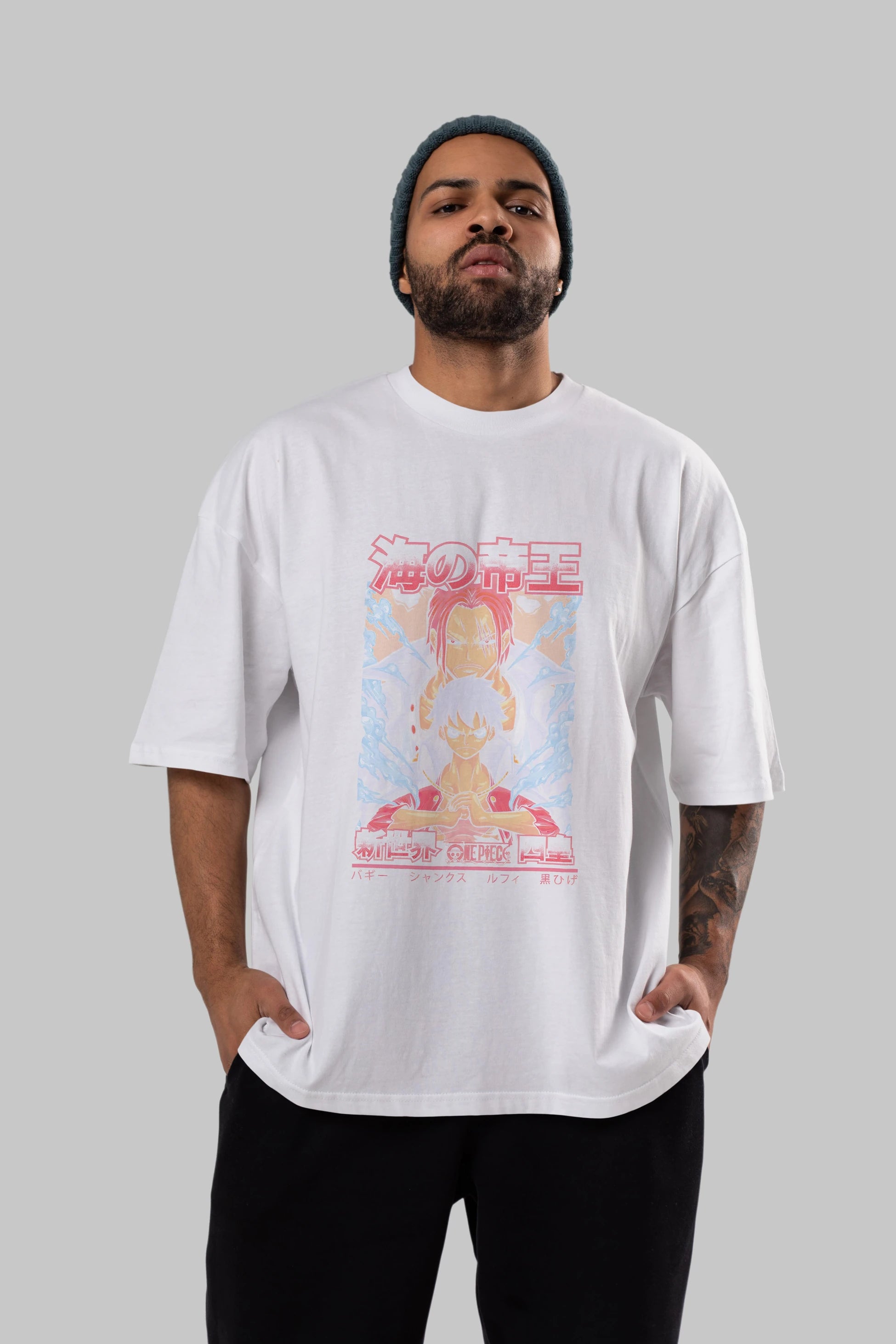 MONKEY D. LUFF and SHANKS Anime Ön Baskılı Oversize t-shirt %100 pamuk Erkek Kadın Unisex