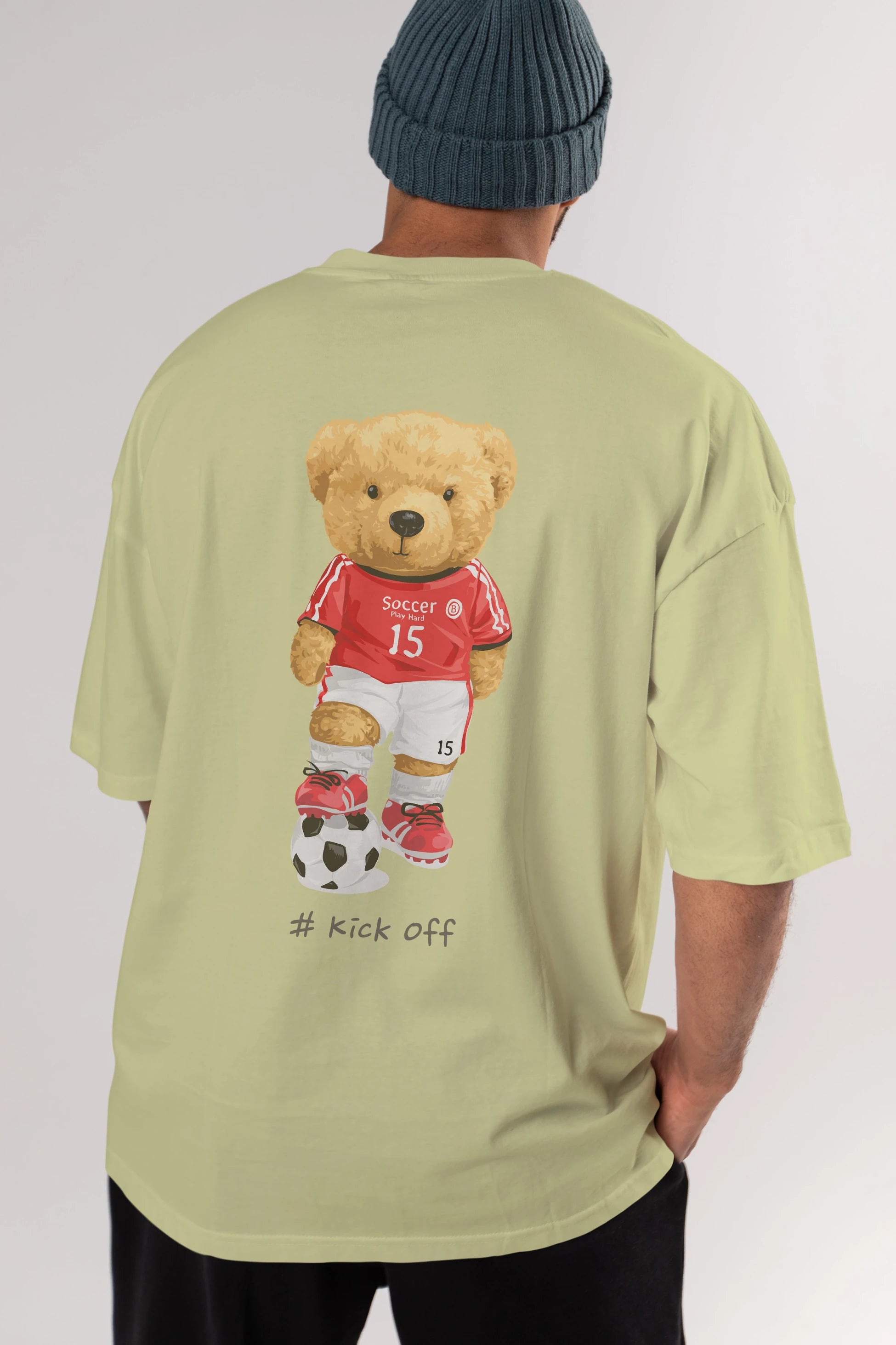 Teddy Bear Kick Off Arka Baskılı Oversize t-shirt Erkek Kadın Unisex %100 Pamuk