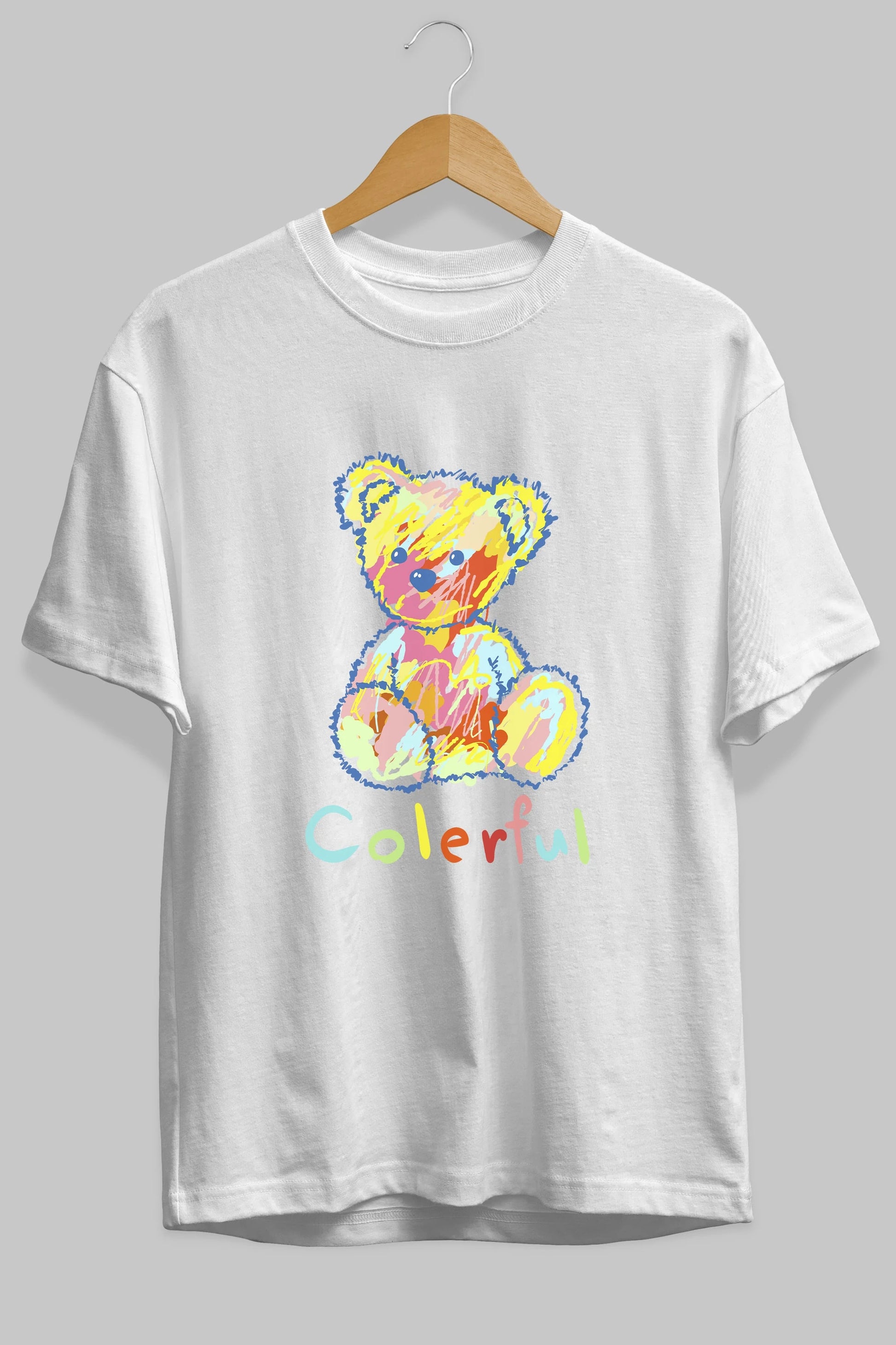 Colerful Bear Ön Baskılı Oversize t-shirt Erkek Kadın Unisex