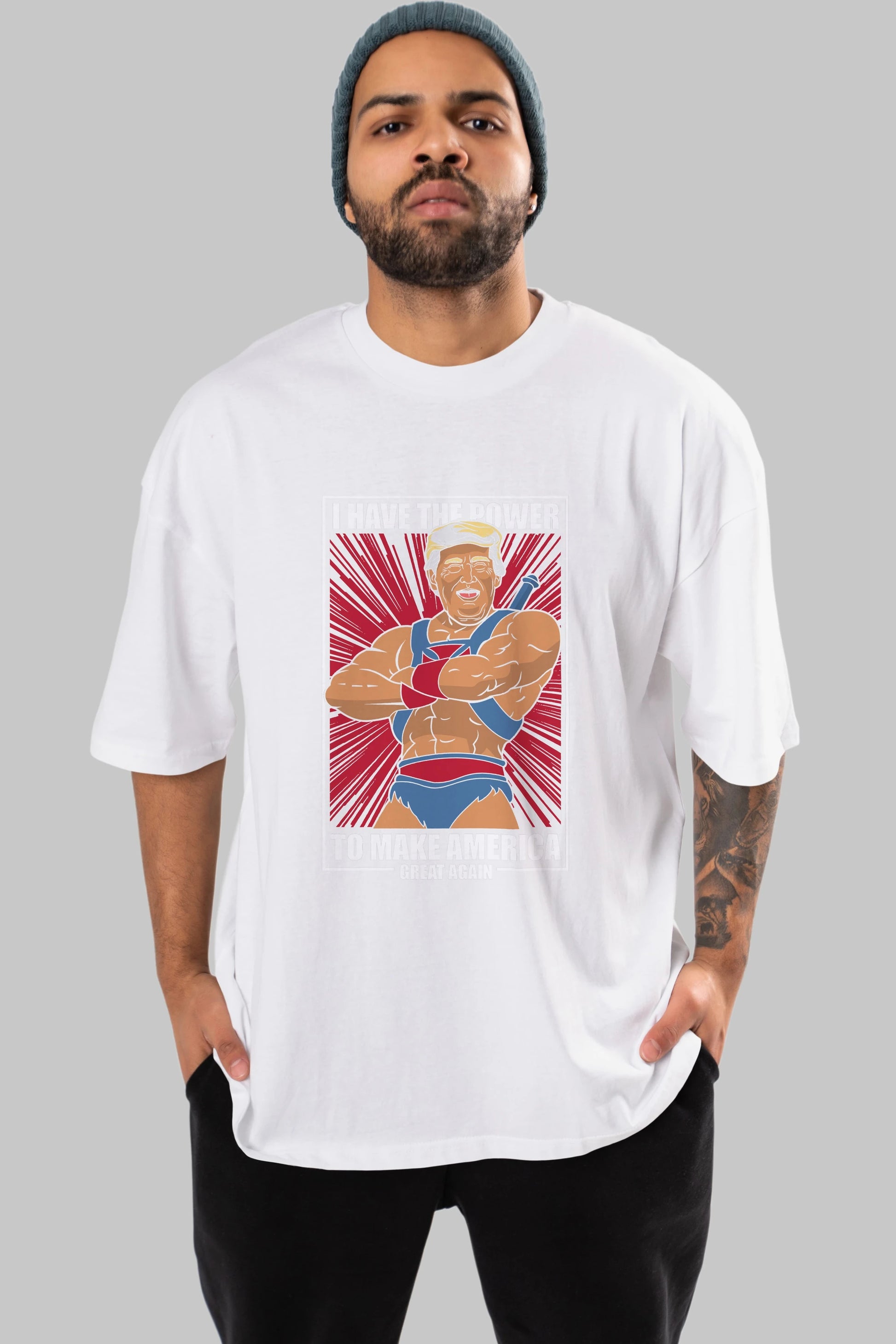 Trump Heman Ön Baskılı Oversize t-shirt Erkek Kadın Unisex %100 Pamuk tişort