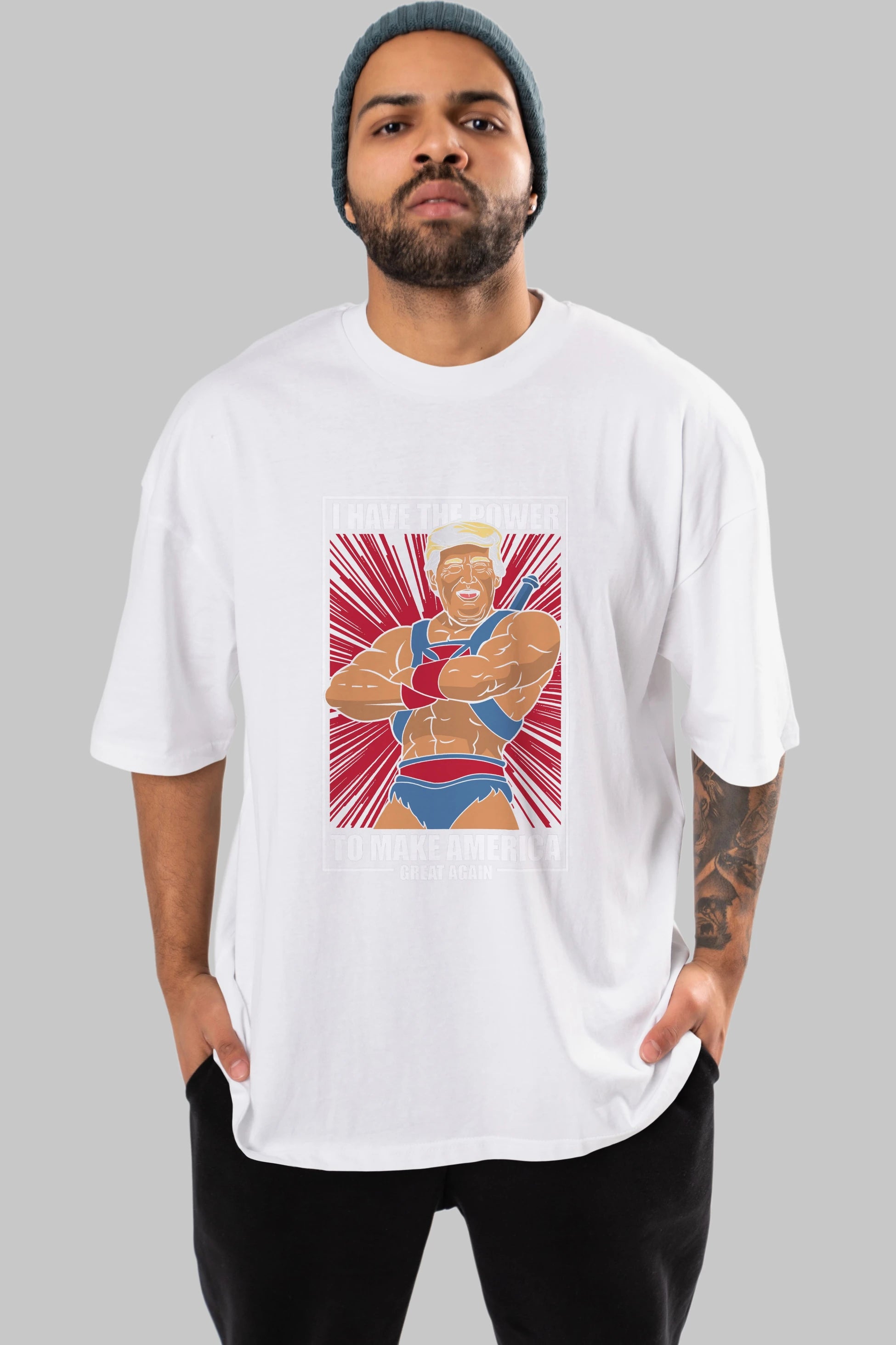 Trump Heman Ön Baskılı Oversize t-shirt Erkek Kadın Unisex %100 Pamuk tişort