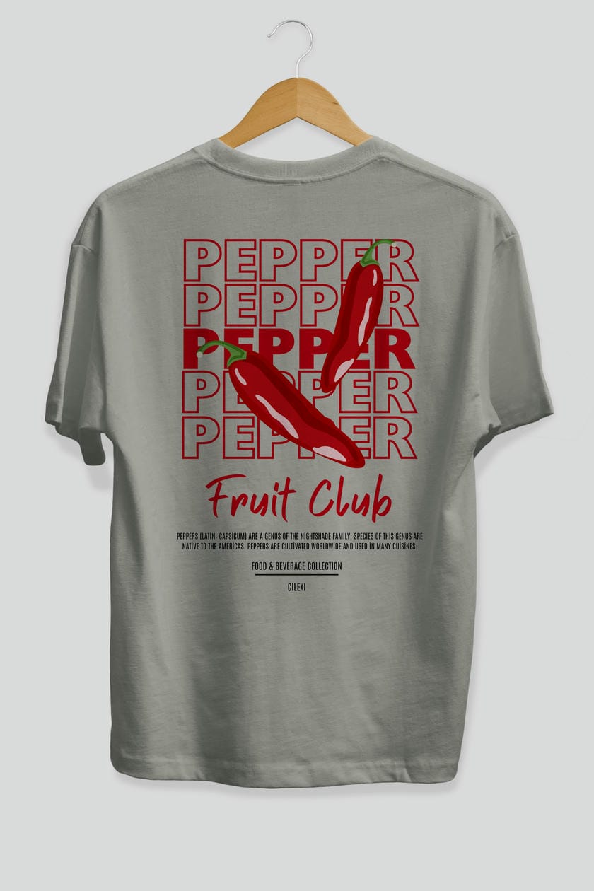Pepper Arka Baskılı Oversize t-shirt Erkek Kadın Pamuk Bisiklet Yaka tişort