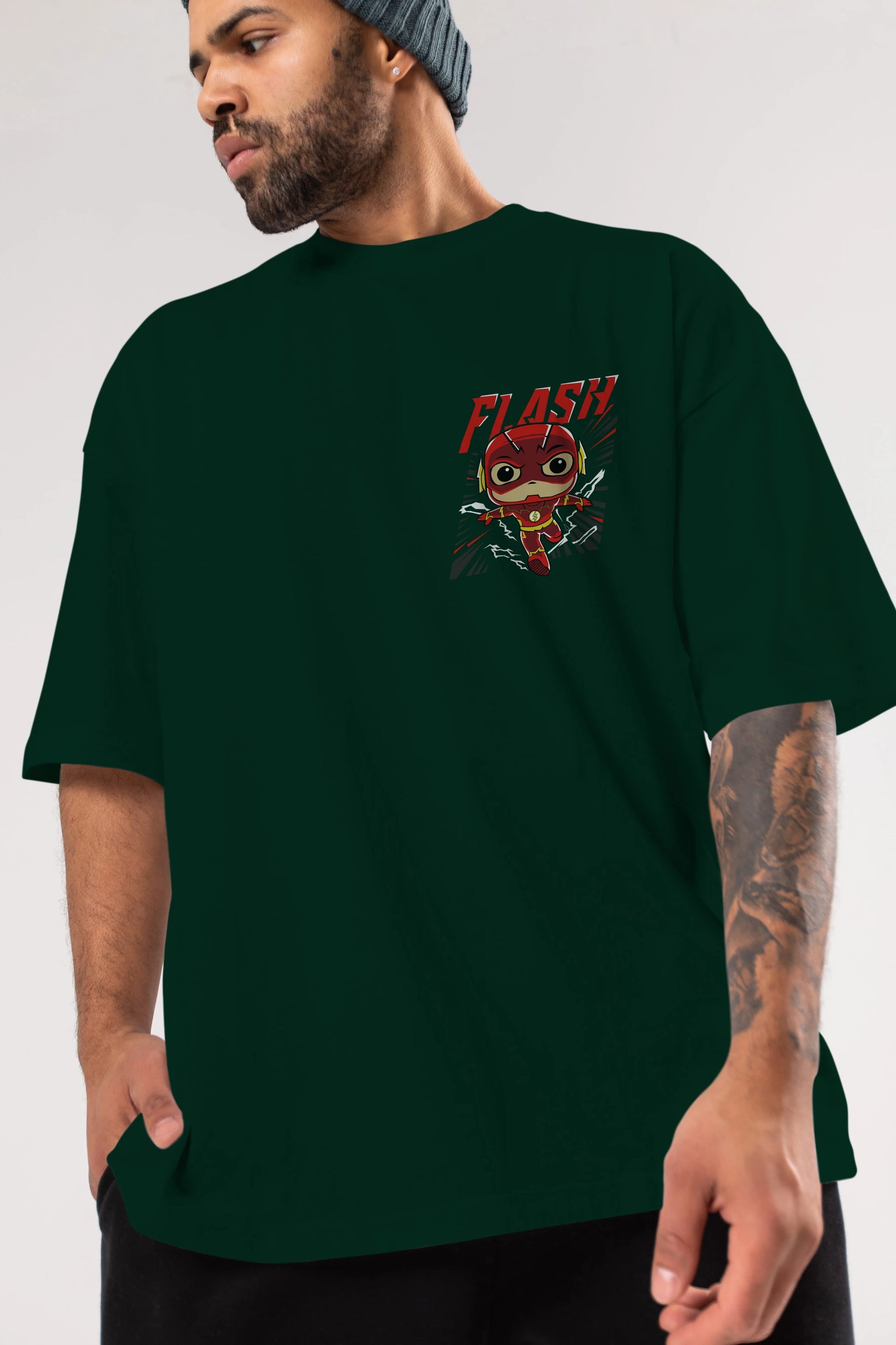 Flash Avengers (4) Ön Sol Baskılı Oversize t-shirt Erkek Kadın Unisex %100 Pamuk Bisiklet Yaka tişort