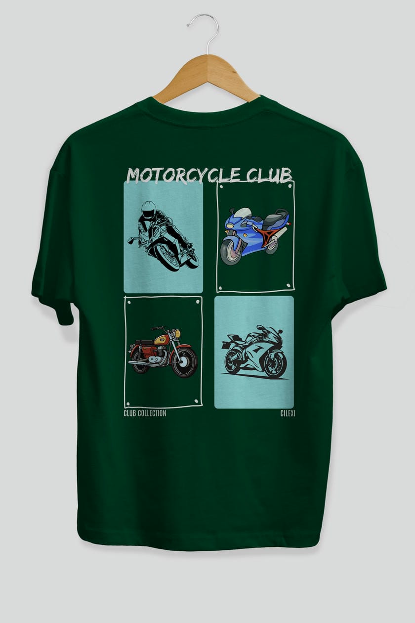 Motorcycle Club Arka Baskılı Oversize t-shirt Erkek Kadın %100 Pamuk Bisiklet Yaka tişort