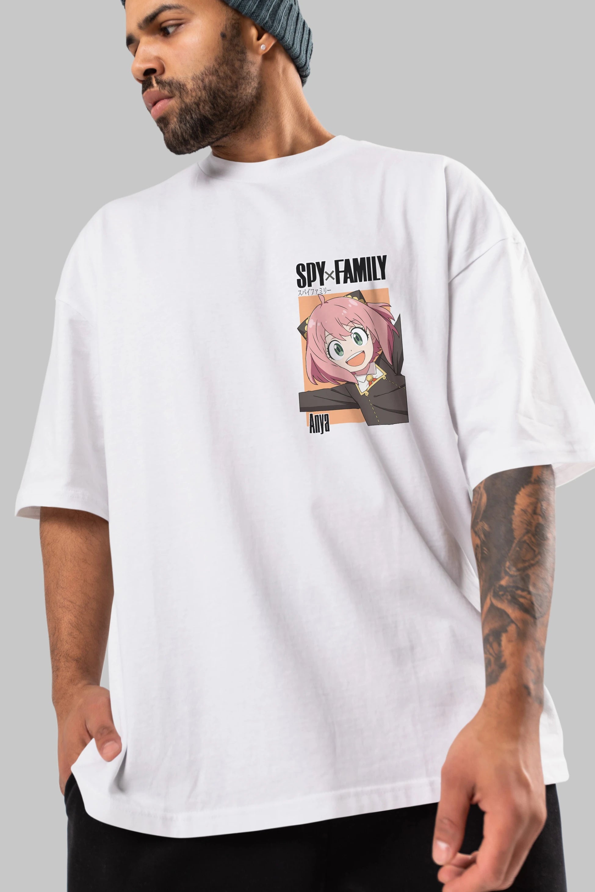 SPY X FAMILY Anya Ön Sol Baskılı Oversize t-shirt Erkek Kadın Unisex %100 Pamuk Bisiklet Yaka tişort