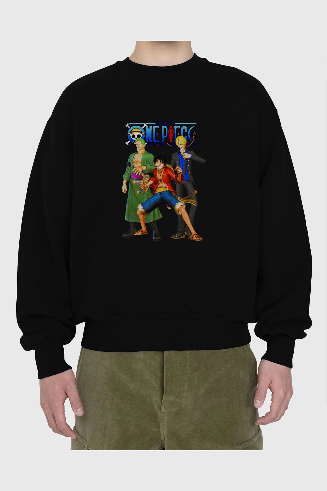 Luffy Sanji Zoro Ön Baskılı Anime Oversize Sweatshirt Erkek Kadın Unisex