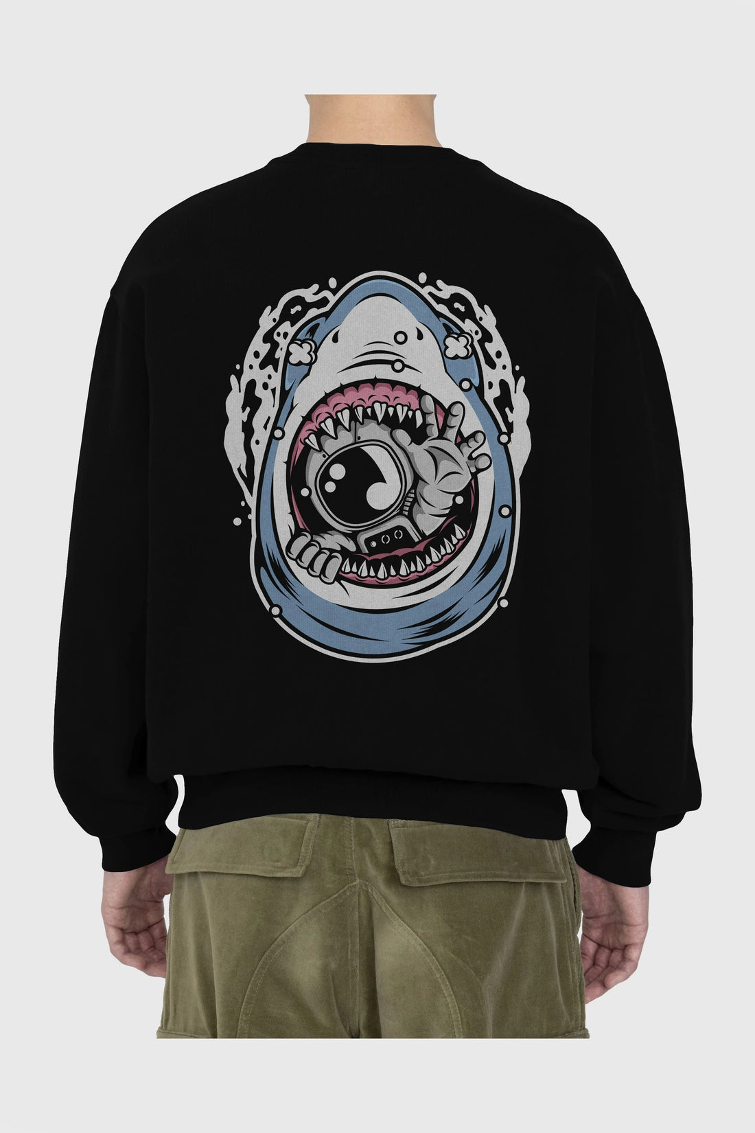 Astronaut Shark Arka Baskılı Oversize Sweatshirt Erkek Kadın Unisex