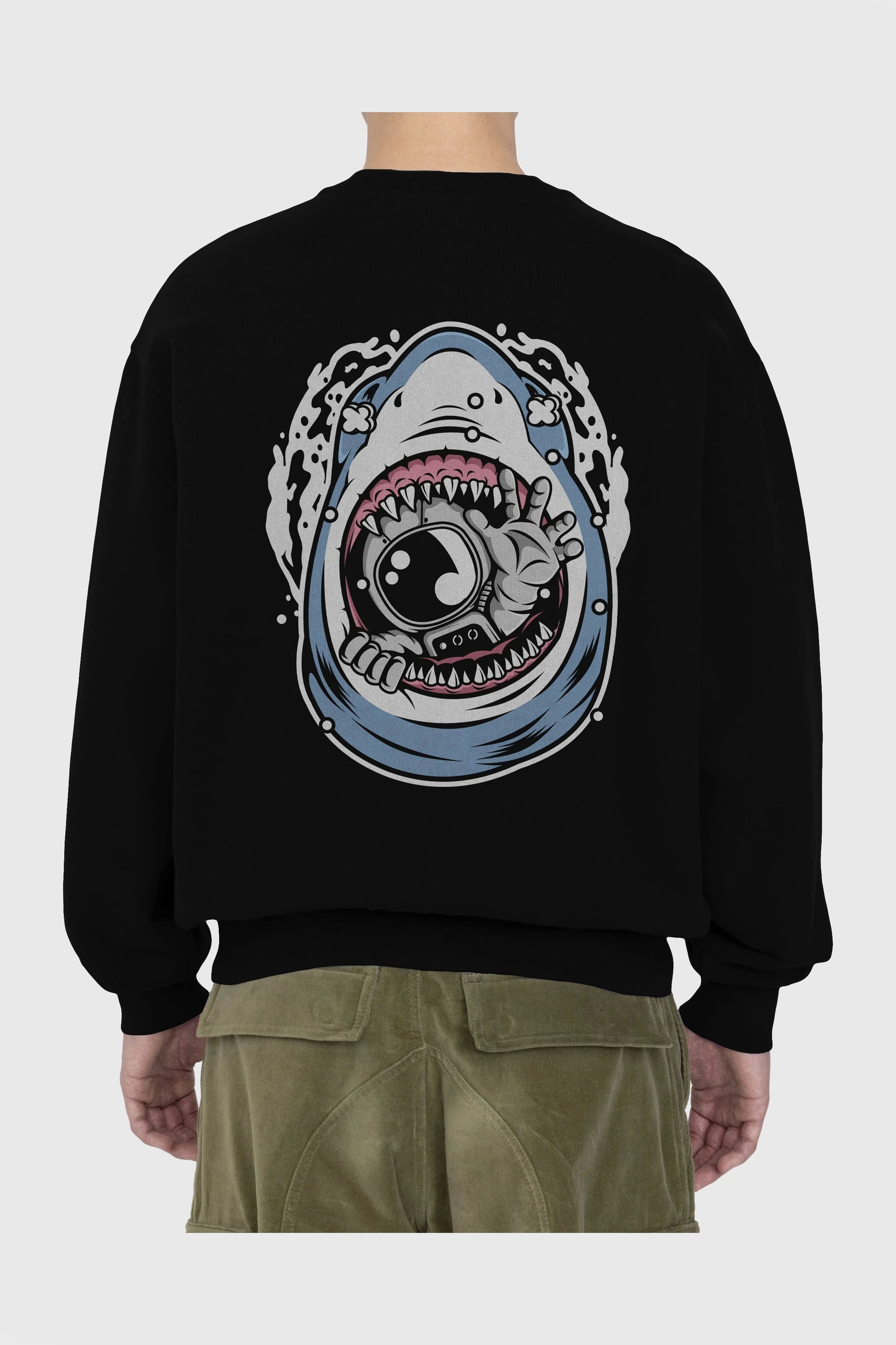 Astronaut Shark Arka Baskılı Oversize Sweatshirt Erkek Kadın Unisex