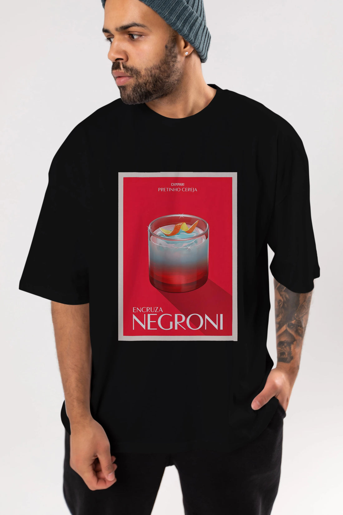 Encruza Negroni Ön Baskılı Oversize t-shirt Erkek Kadın Unisex %100 Pamuk Bisiklet Yaka tişort
