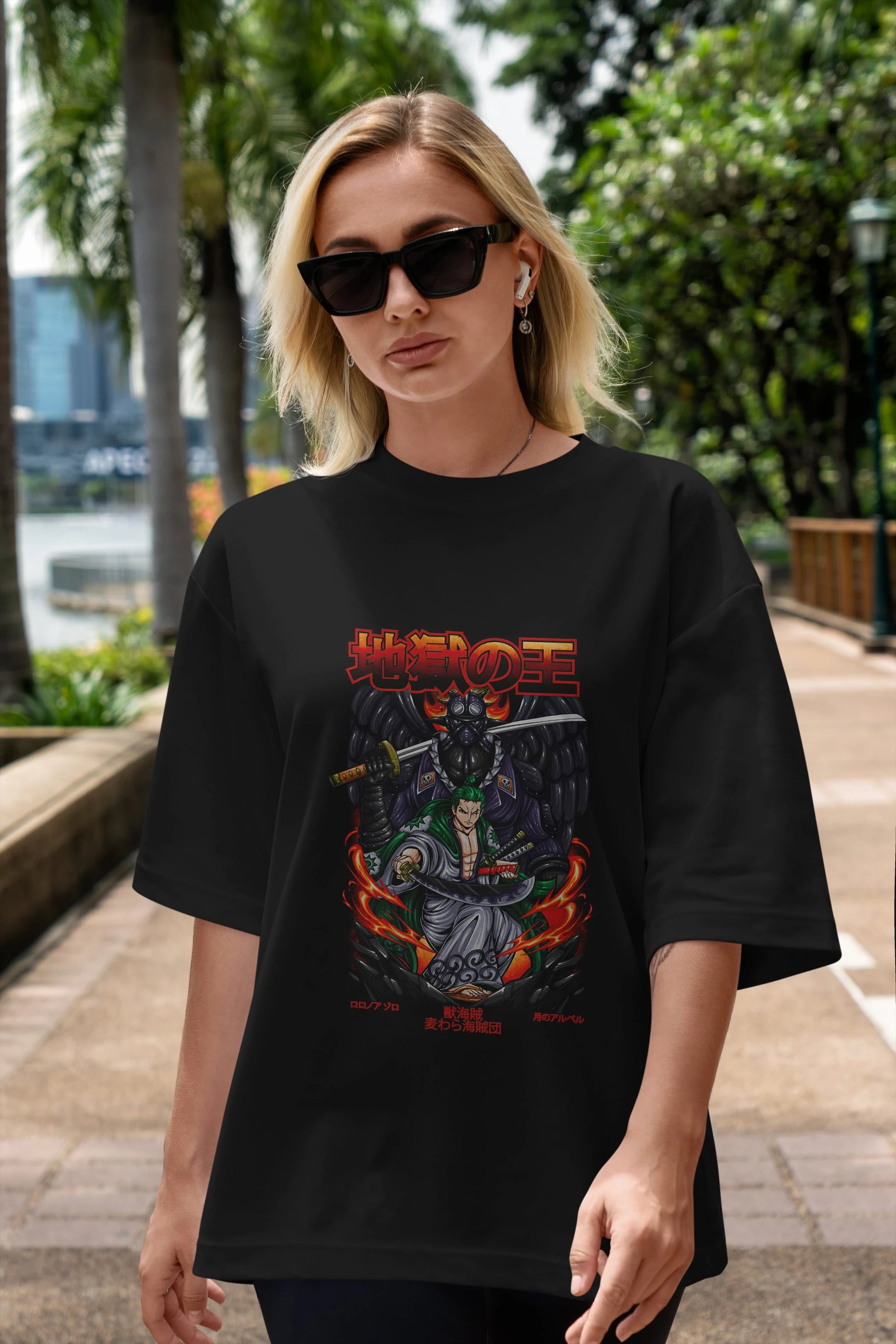 Roronoa Zoro 4 Anime Ön Baskılı Oversize t-shirt %100 pamuk Erkek Kadın Unisex