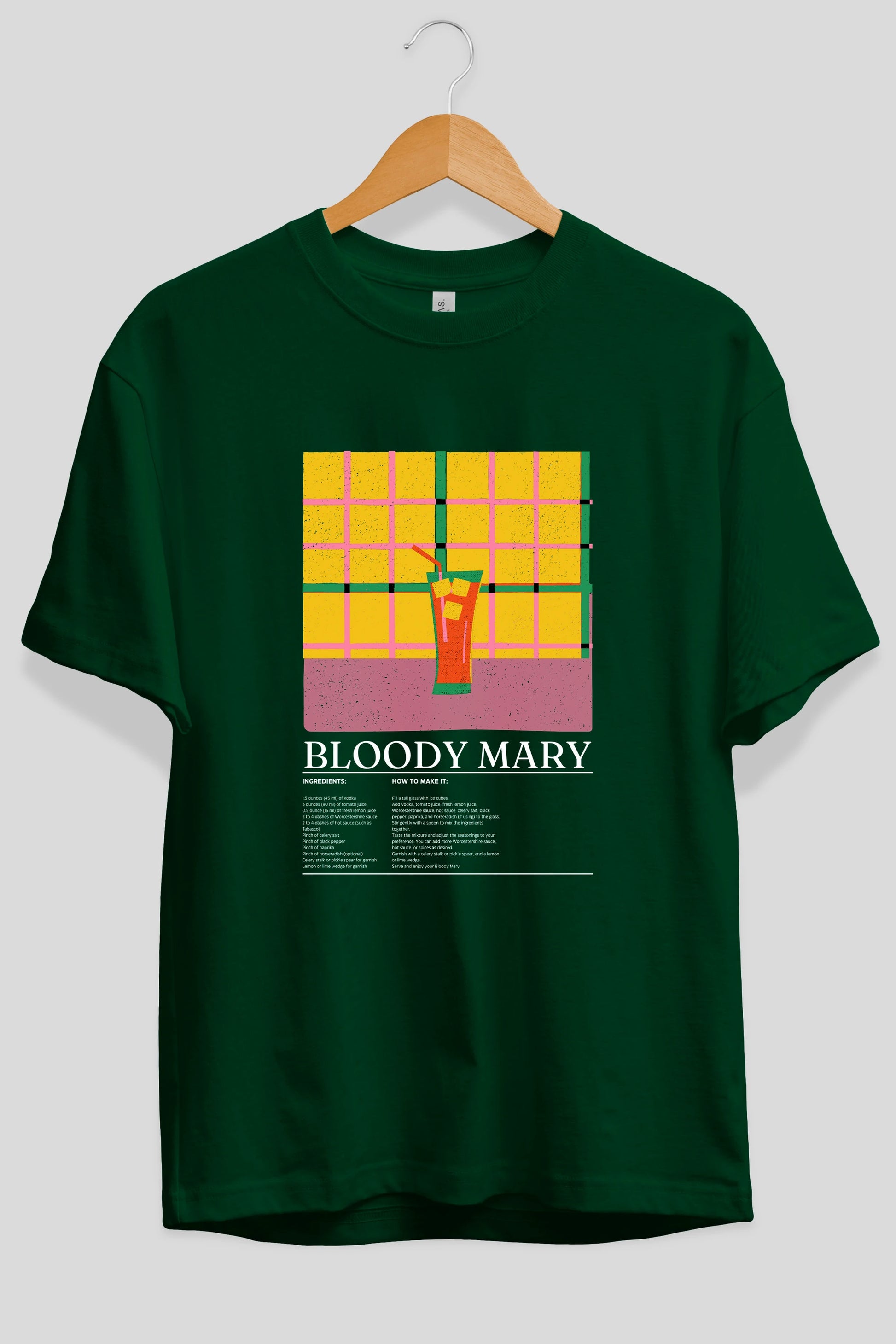 Bloody Mary Kokteyl Ön Baskılı Oversize t-shirt Erkek Kadın %100 Pamuk Bisiklet Yaka tişort