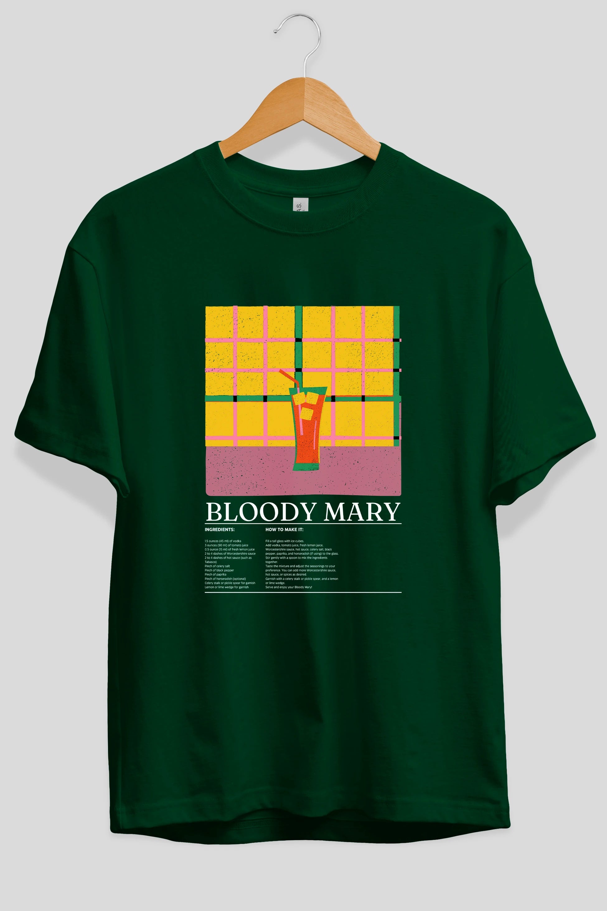 Bloody Mary Kokteyl Ön Baskılı Oversize t-shirt Erkek Kadın %100 Pamuk Bisiklet Yaka tişort