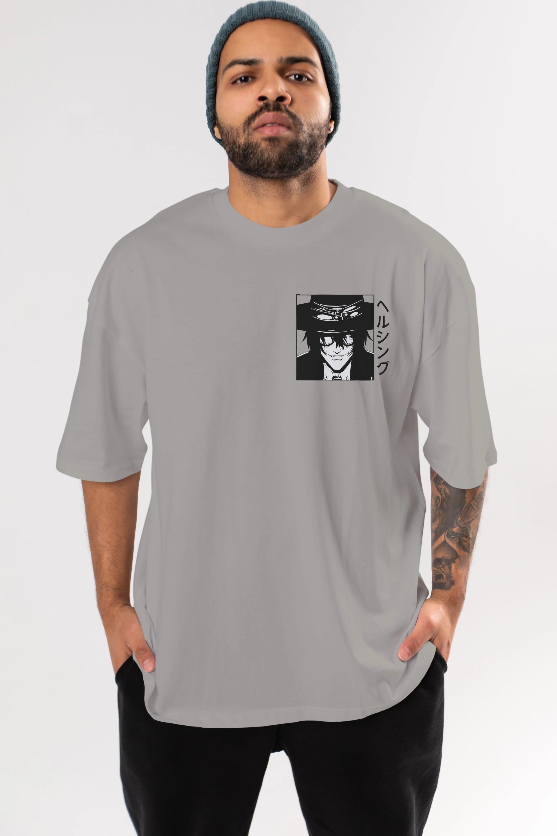 Alucard 1 Ön Sol Baskılı Oversize t-shirt Erkek Kadın Unisex %100 Pamuk Bisiklet Yaka tişort