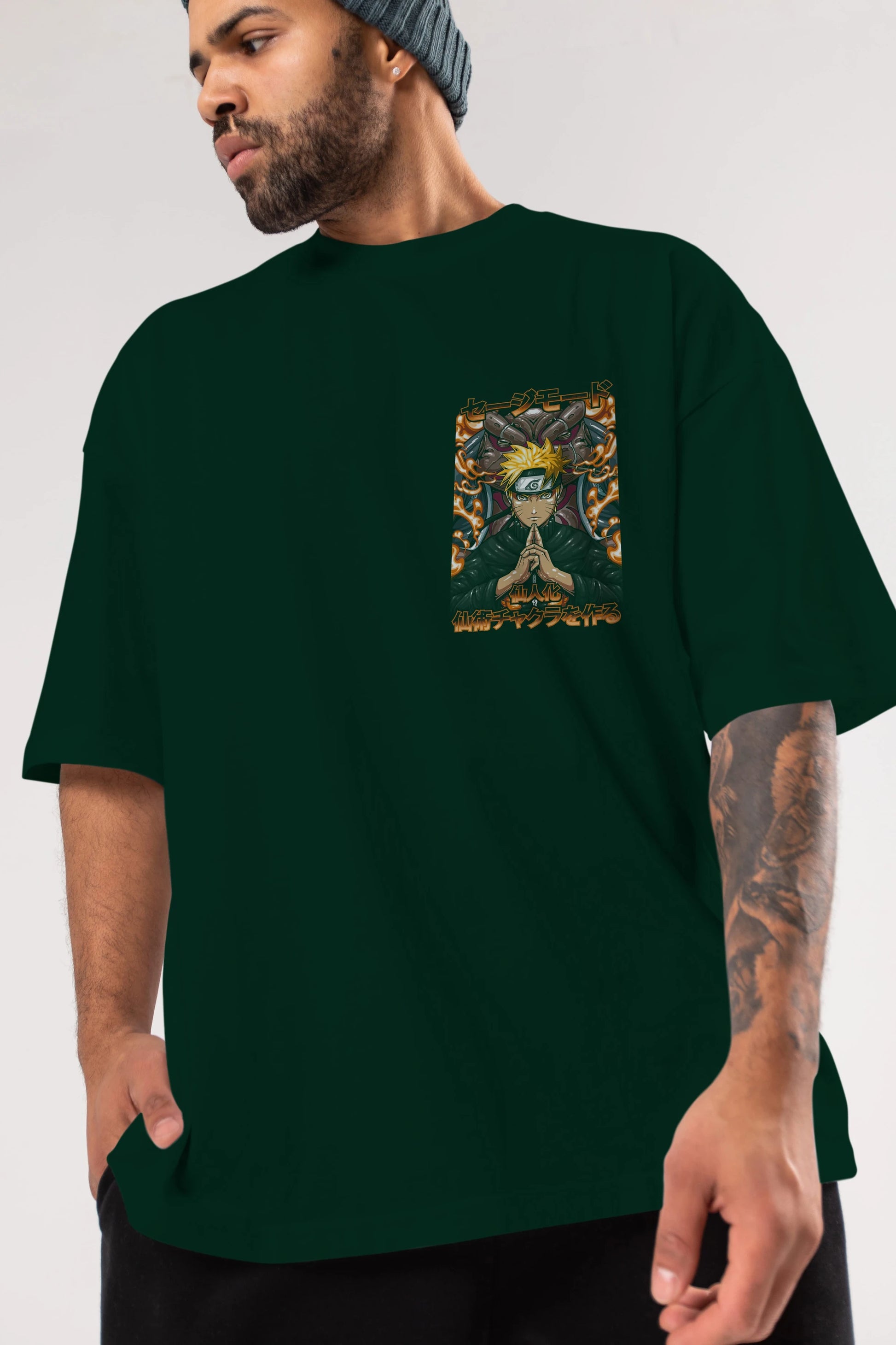 NARUTO (10) Ön Sol Baskılı Oversize t-shirt Erkek Kadın Unisex %100 Pamuk Bisiklet Yaka tişort