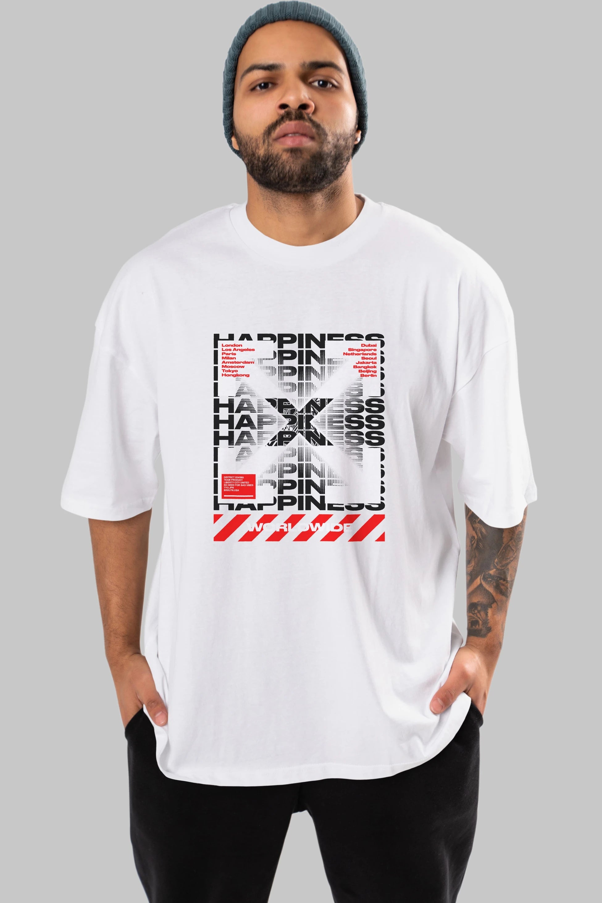 Happiness Worldwide Ön Baskılı Oversize t-shirt Erkek Kadın Unisex